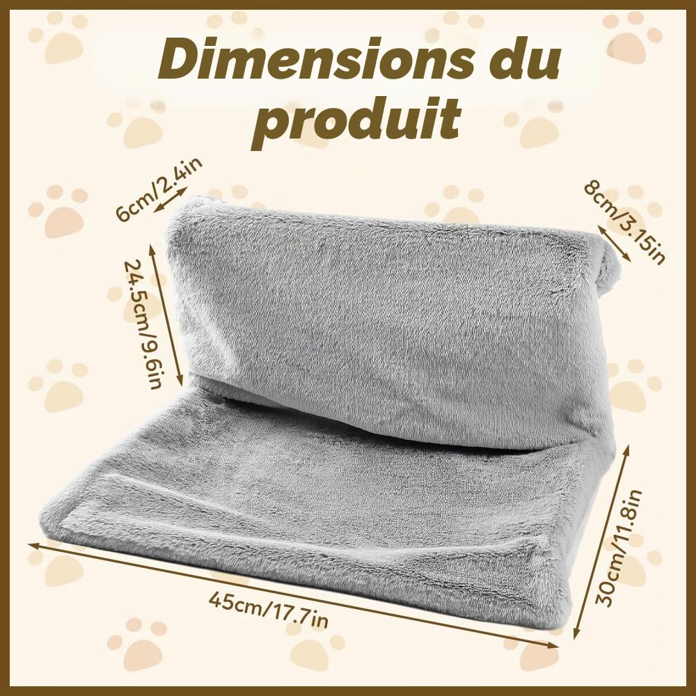 Lit chauffant pour chat, 45 x 30 cm, lit de radiateur pliable pour chat, lit suspendu pour chat, avec housse en peluche douillette et cadre en métal stable, lit chauffant, kit K pour tous les éléments