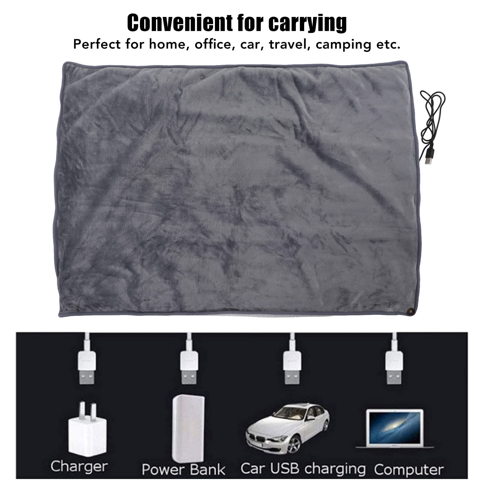 Jeanoko Coperta Riscaldata Elettrica Coperta Riscaldante USB in Flanella Morbida 55 ℃ per Auto da Casa Portatile 39,4x27,6 Pollici