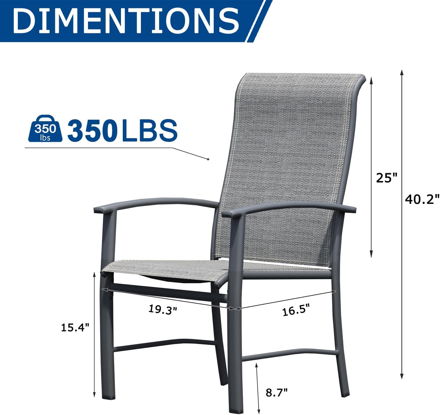Patio Chairs Set of 2, Outdoor Chairs for Patio with High Back, Metal Outdoor Dining Chair with Armrest for Lawn Deck Garden Balcony Porch Backyard, Grey