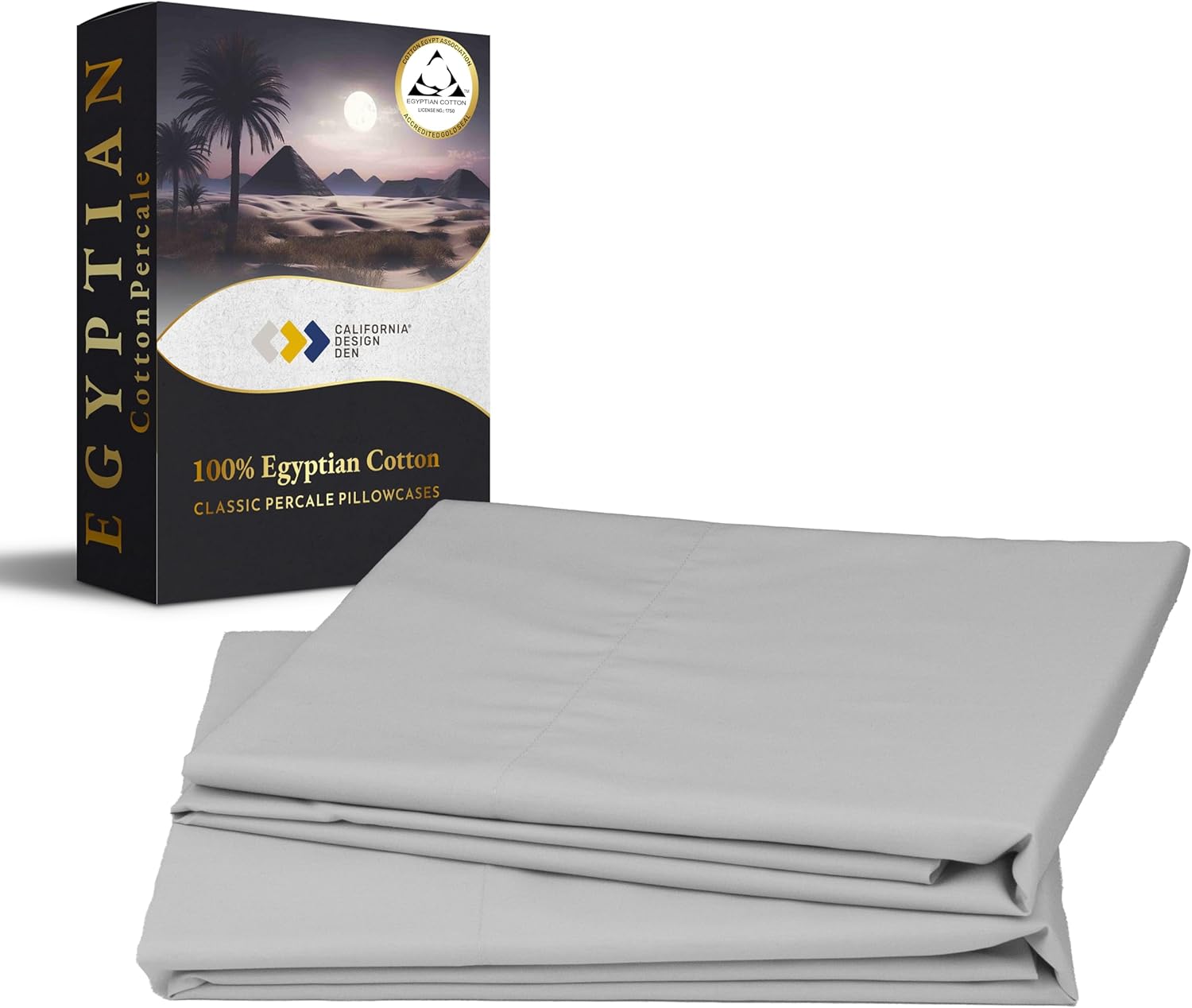 California Design Den Standard/Queen Pillowcases Set of 2-100% Egyptian Cotton, Crisp Percale Feel, Soft & Breathable Standard/Queen Size Pillow Covers - Light Grey