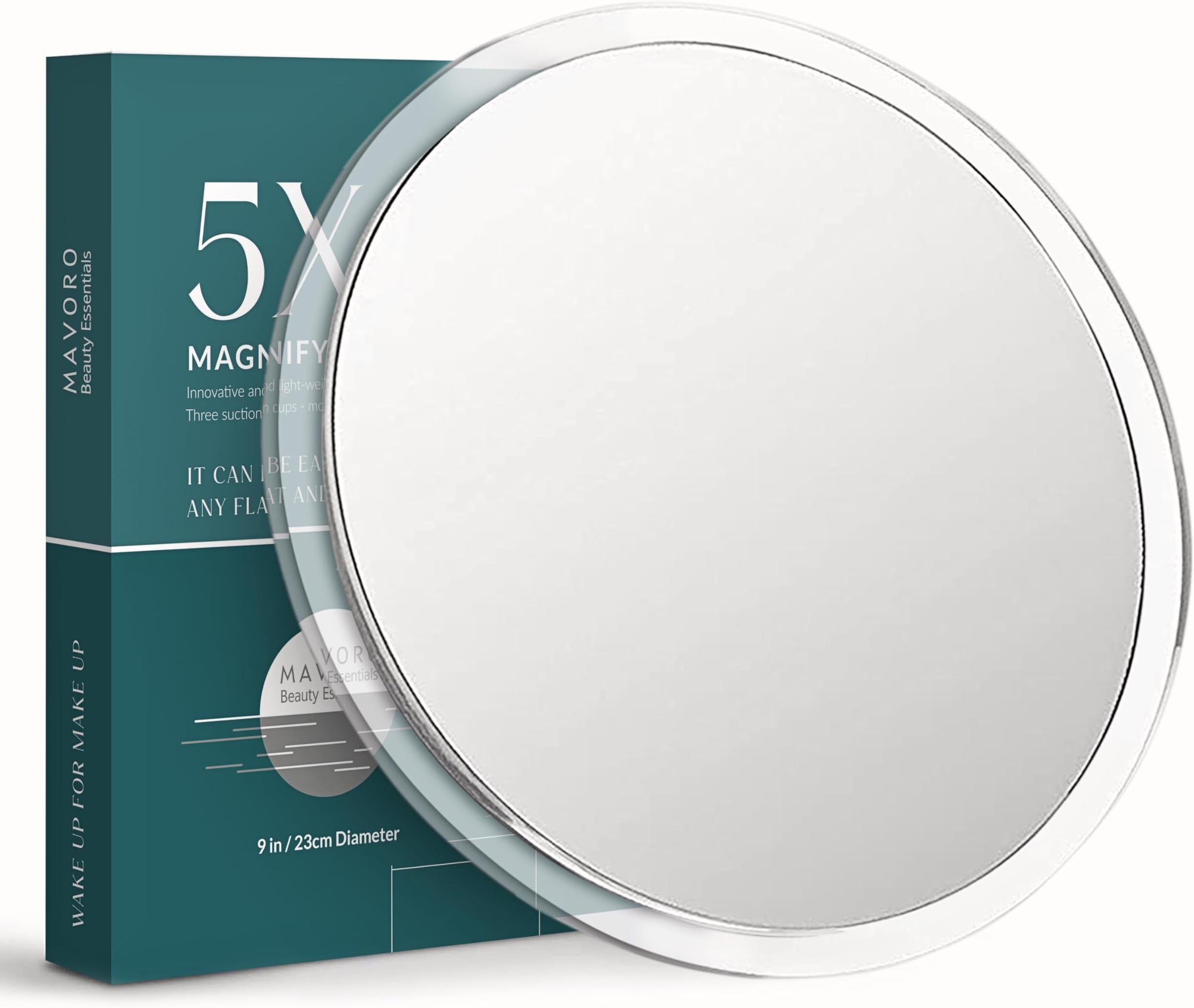 Mavoro 22.5cm Magnifying Mirror with 3 Strong Suction Cups | 5X Magnification | Portable Travel Makeup & Cosmetic Mirror (5X)