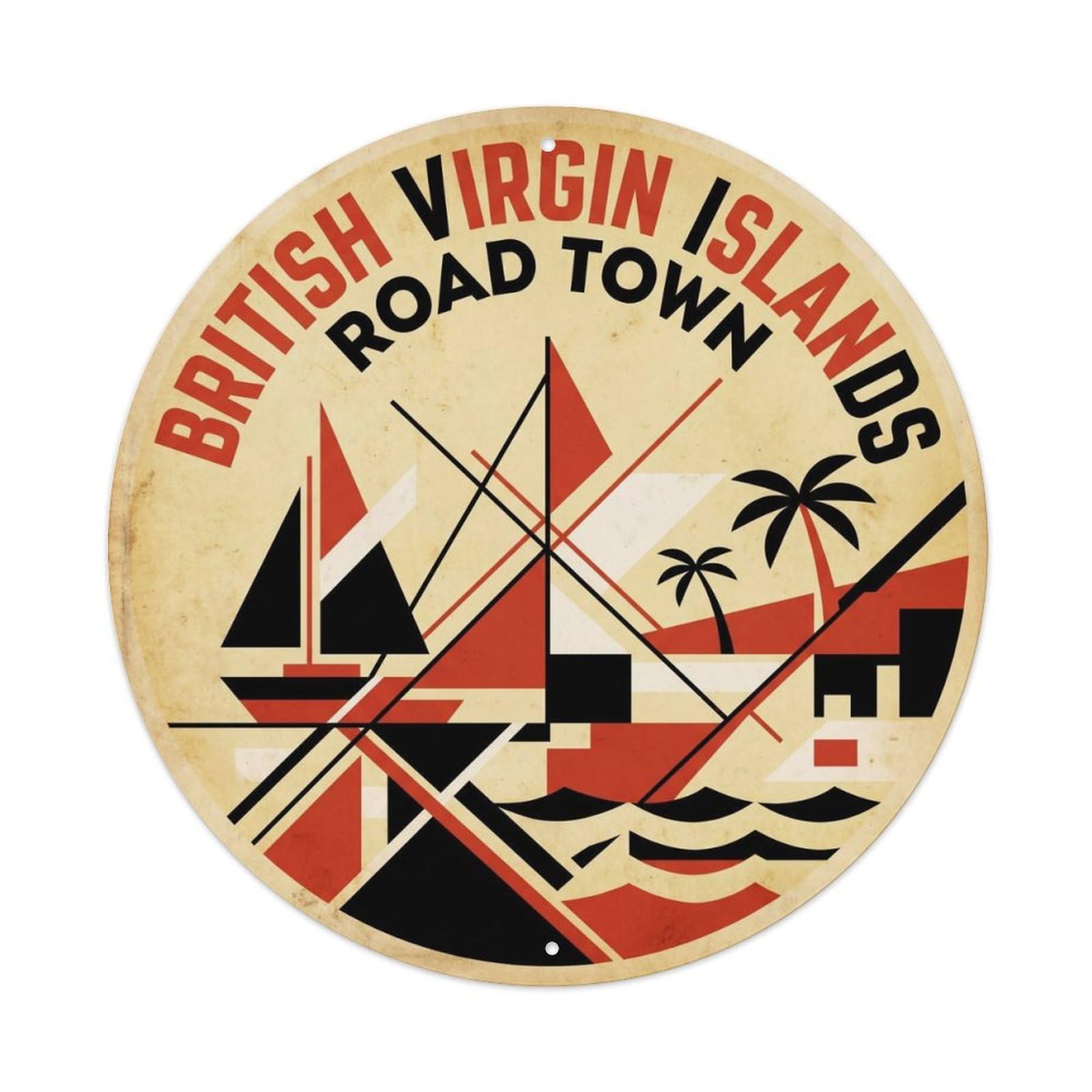 British Virgin Islands Road Town Lagoon Coast Geometric Metal Tin Sign