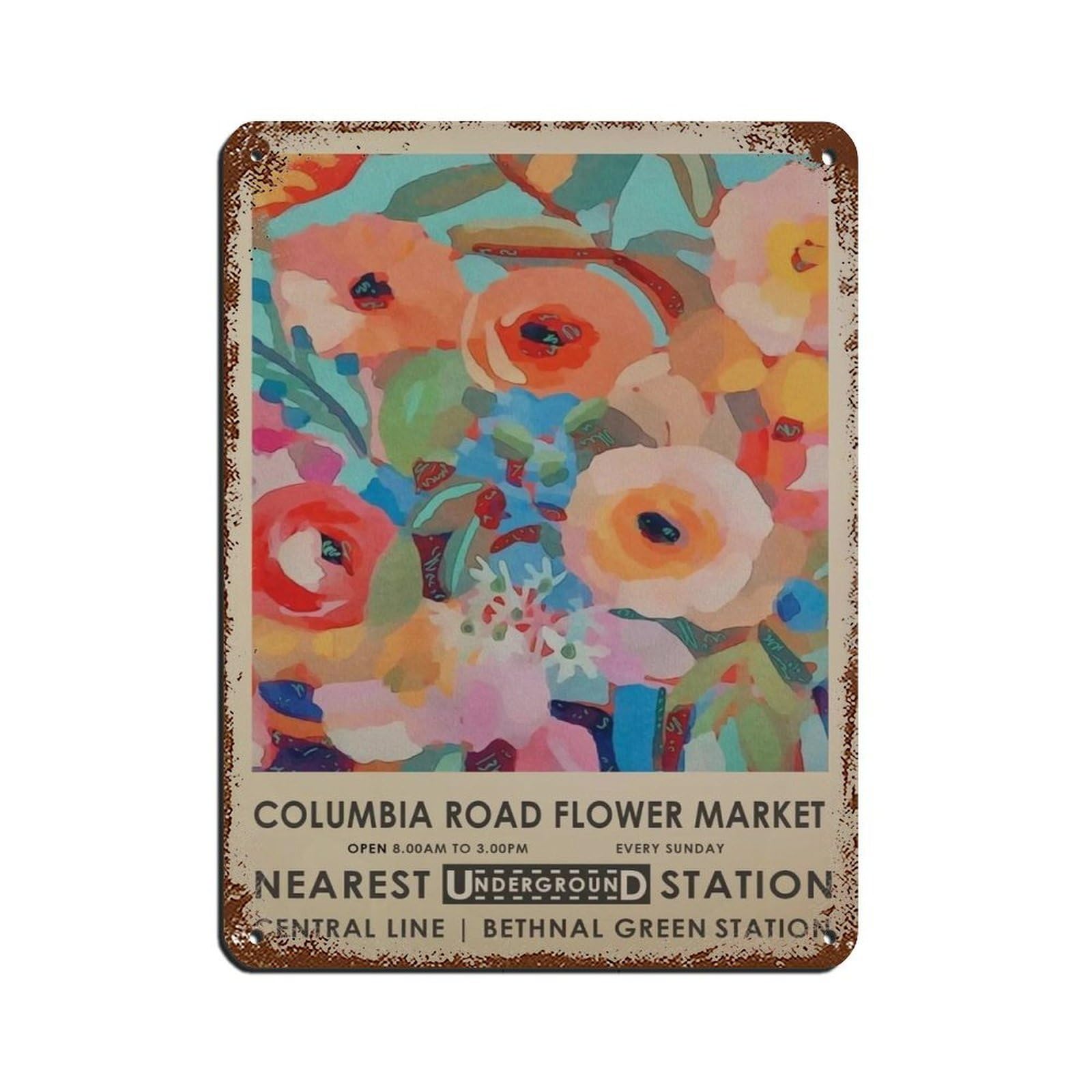 Columbia Road Flower Market, Pastel Flower Retro Poster Metal Tin Sign Chic Art Retro Iron Painting Bar People Cave Cafe Family Garage Poster Wall Decoration 12x16inch(30x40cm)