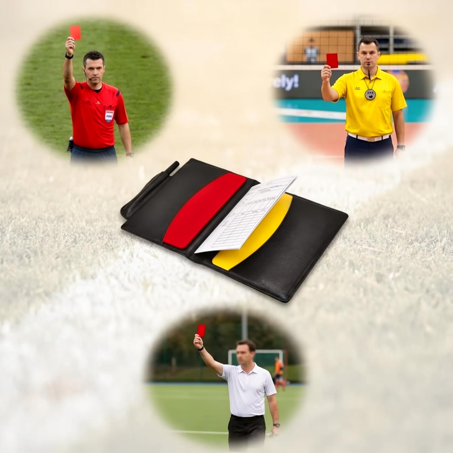 Professional Soccer Referee Card Set - Red and Yellow Warning Cards with PU Leather Wallet, Score Record Paper and Pencil - Essential Football Referee Kit for Matches and Training