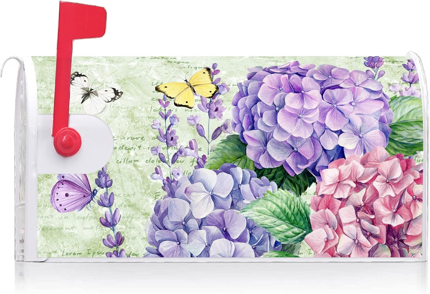 Texupday Hydrangea Floral Butterfly Decoration Mailbox Cover with Magnetic Strip Spring Summer Flower Mailbox Wraps Post Letter Box Cover Standard Size 21" X 18" for Garden Outdoor Yard Decor
