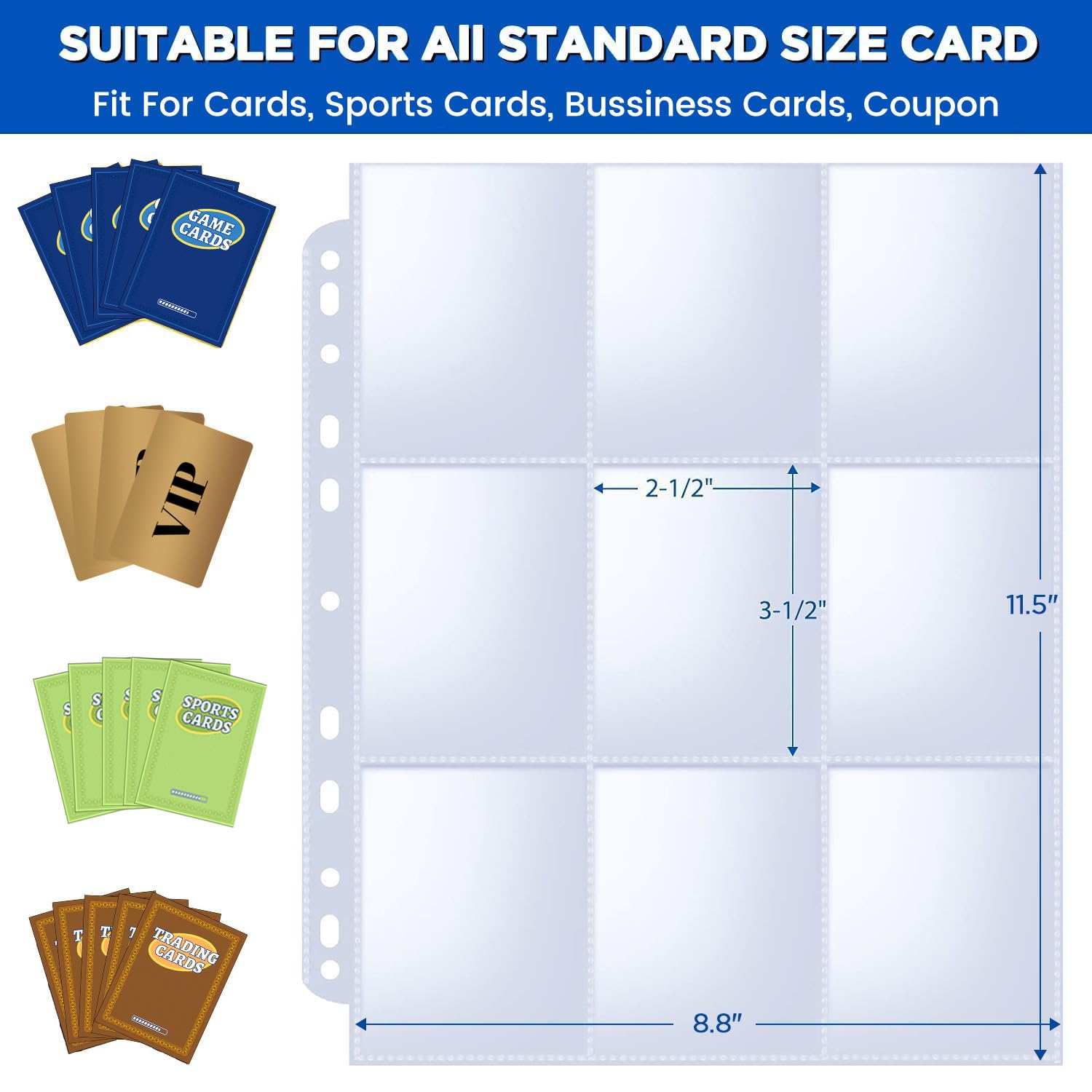 Fabmaker 36pack Trading Card Sleeve, Holds 648 Cards, 9 Pocket Card Sleeves  Binder Sheets for 3 Ring Binder, 11 Holes Trading Card Binder Sleeves Fit  for MTG, Baseball, Game, Business Cards, Coupon: