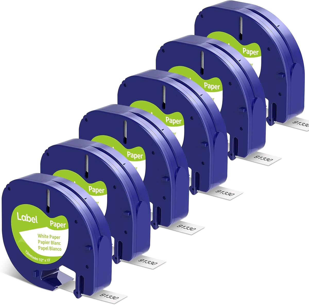 6-Pack Paper Black on White Tape Compatible for DYMO Label Maker Refills 91330, Compatible for Letratag LT-100T LT-100H Refills, 1/2 inch x 13 feet (12mm x 4m)