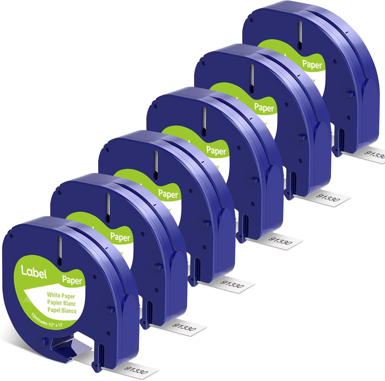6-Pack Paper Black on White Tape Compatible for DYMO Label Maker Refills 91330, Compatible for Letratag LT-100T LT-100H Refills, 1/2 inch x 13 feet (12mm x 4m)