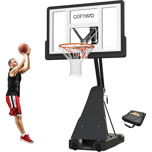 Basketball Hoop Outdoor with 44/54 Inch Shatterproof Backboard, 5.25-10FT Height Portable Basketball Hoop with Sandbag, Adjustable Basketball Goal System