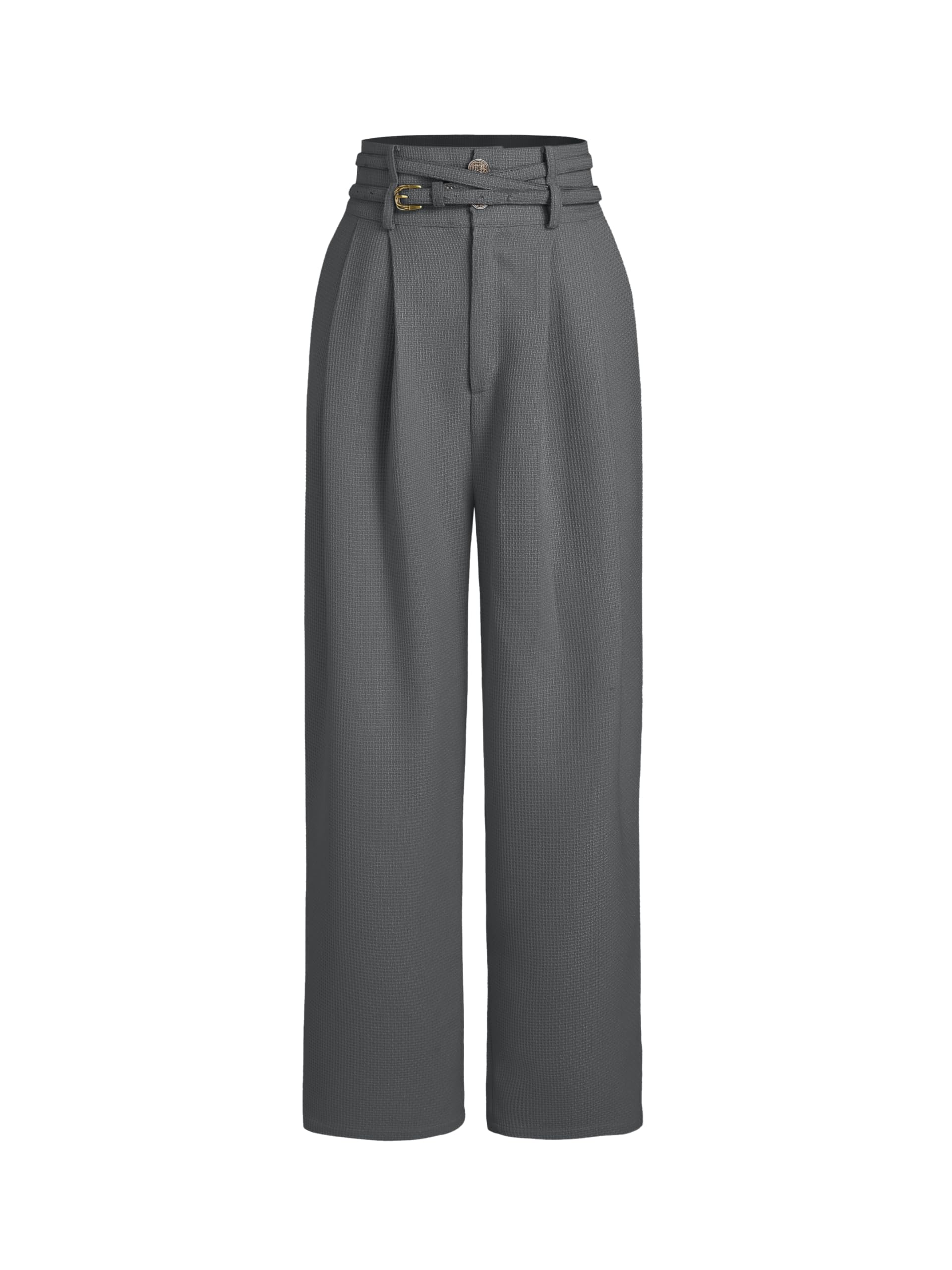 CIDER Wide Leg High Waist Straight Leg Trousers Belted Long Dress Pants Office Work Casual Pants