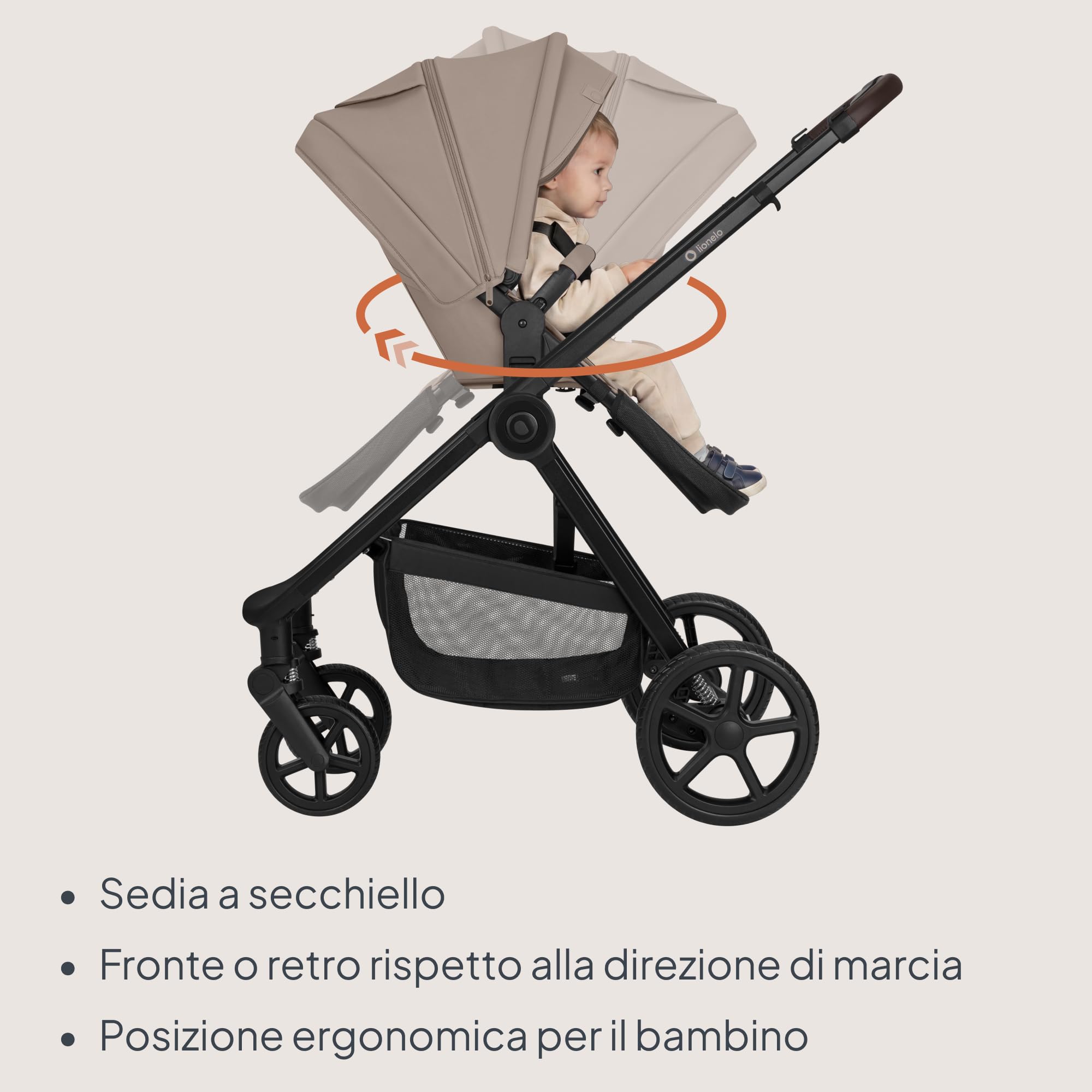 LIONELO Greet Passeggino Trio 3 in 1 Leggero da 0 a 4 Anni, fino a 22 kg | Sistema Modulare con Navicella, Seduta Reversibile e Seggiolino Auto, Sospensioni, Posizione Reclinata, Cappottina UPF50+