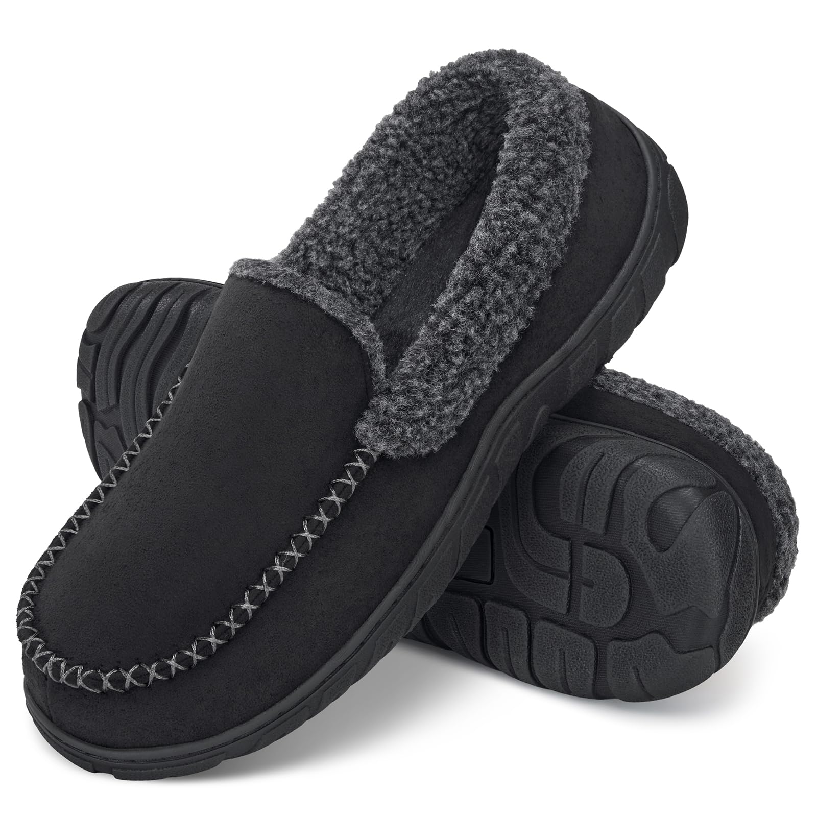 Men's Moccasin House Slippers Memory Foam Suede Plush Indoor Bedroom Shoes