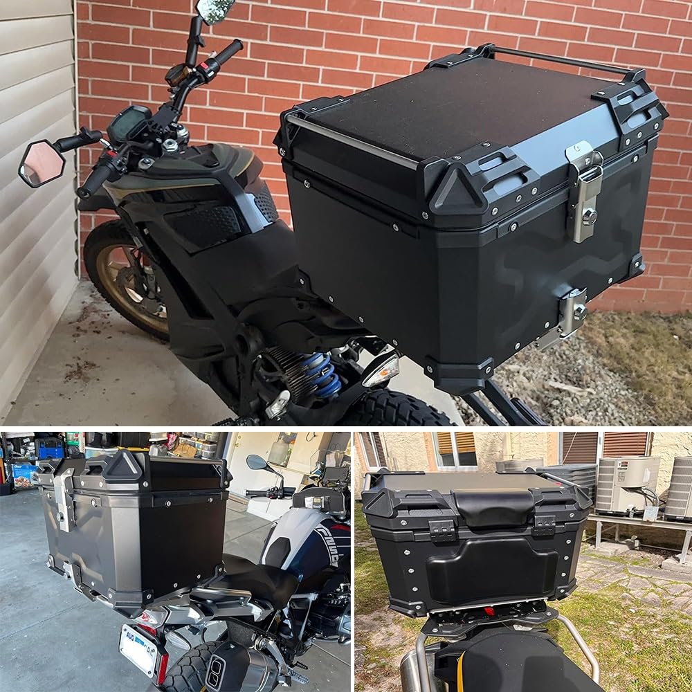 Bauletto Moto In Alluminio 65L - Top Case Posteriore Con Blocco Sicurezza, Impermeabile (Nero) - Foto 10