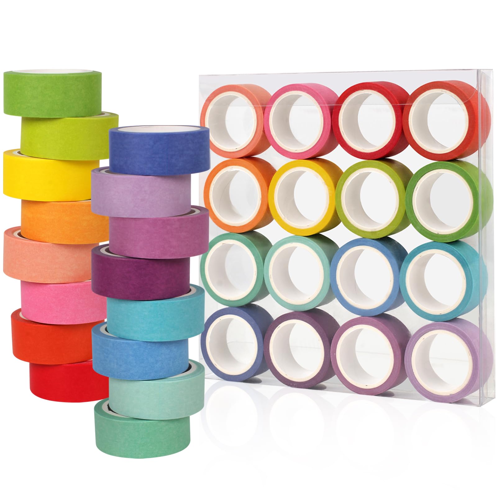 Phinus Washi Tape Set, 16 Pack Decorative Tape, Multicolor, 15mm x 5m, Reusable, Ideal for Gift Wrapping, Journaling, Crafting, Decoration