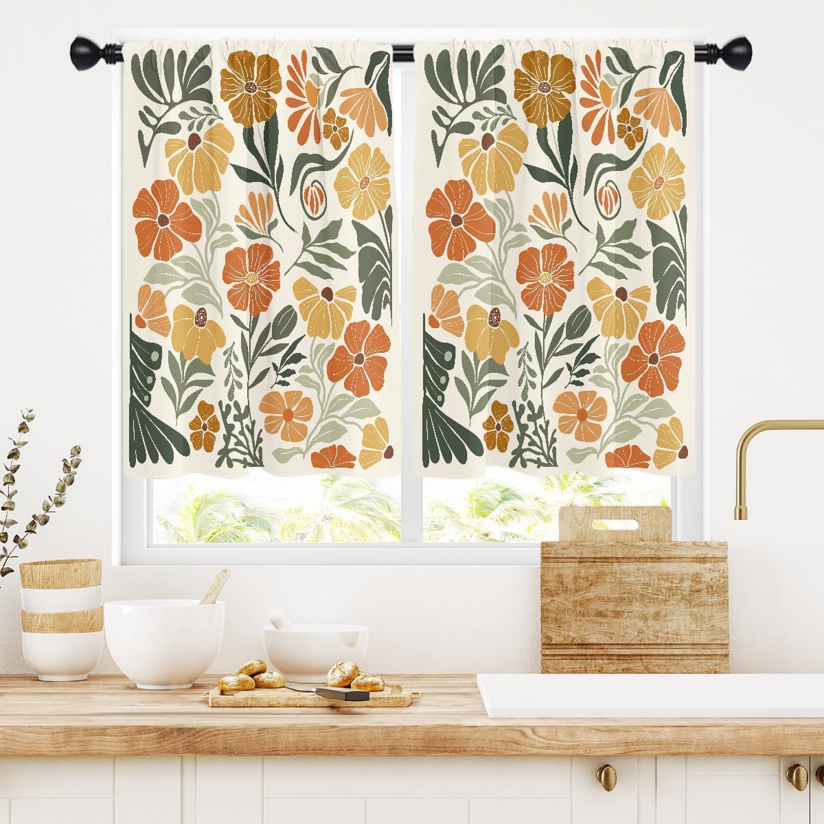 Japanese Window Curtain Panels Anime Cherry Blossom Asian Oriental Chinese Cool Red Floral Nature Lake Mountain Decorative Drapes Rod Pocket 42x63 Inches Bedroom Home Set for Living Room Decor