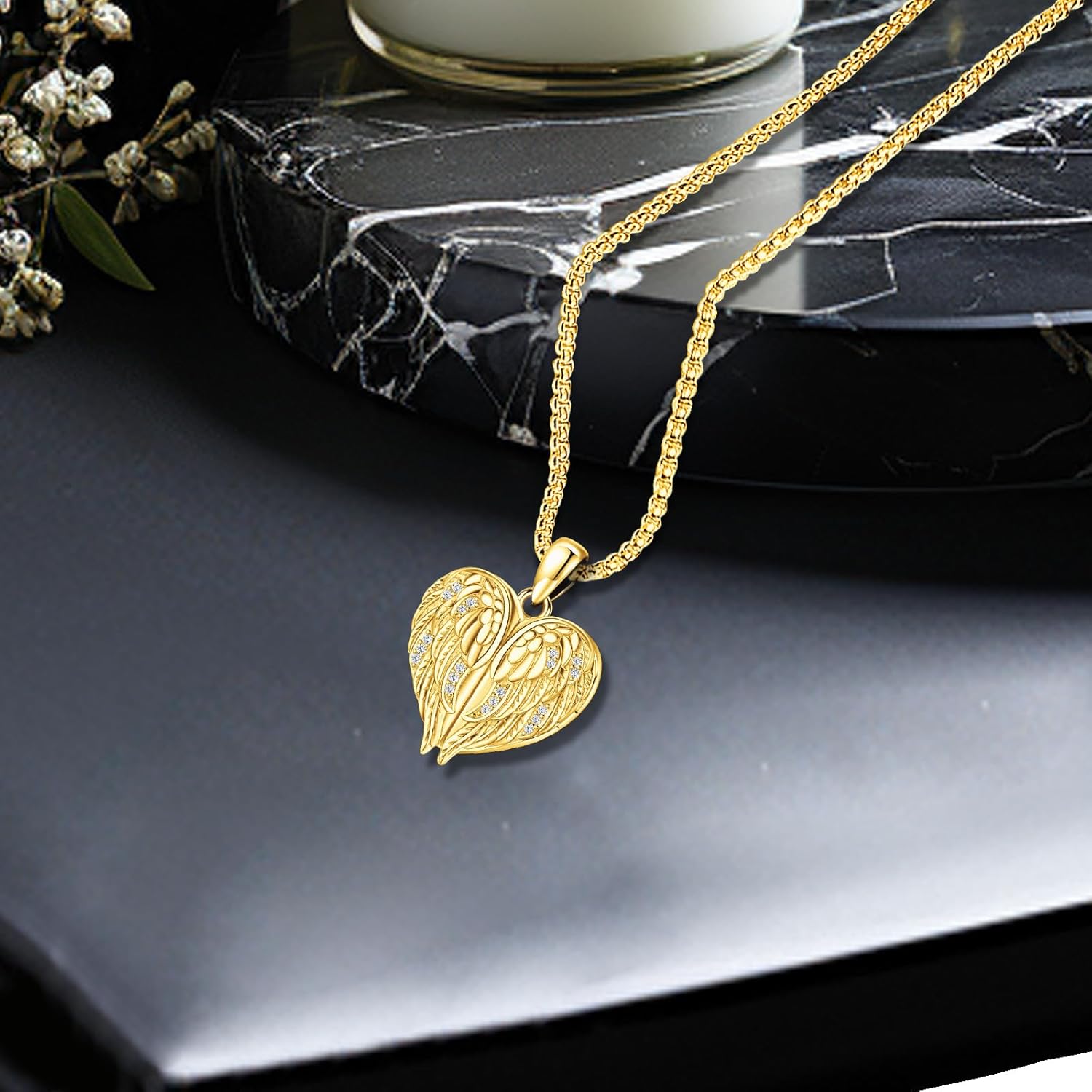 Angel Wings Necklace 925 Sterling Silver Guardian Angel Nurse RN Caduceus Pendant Charm Crystal Angel Jewelry Gifts for Women - Image 8