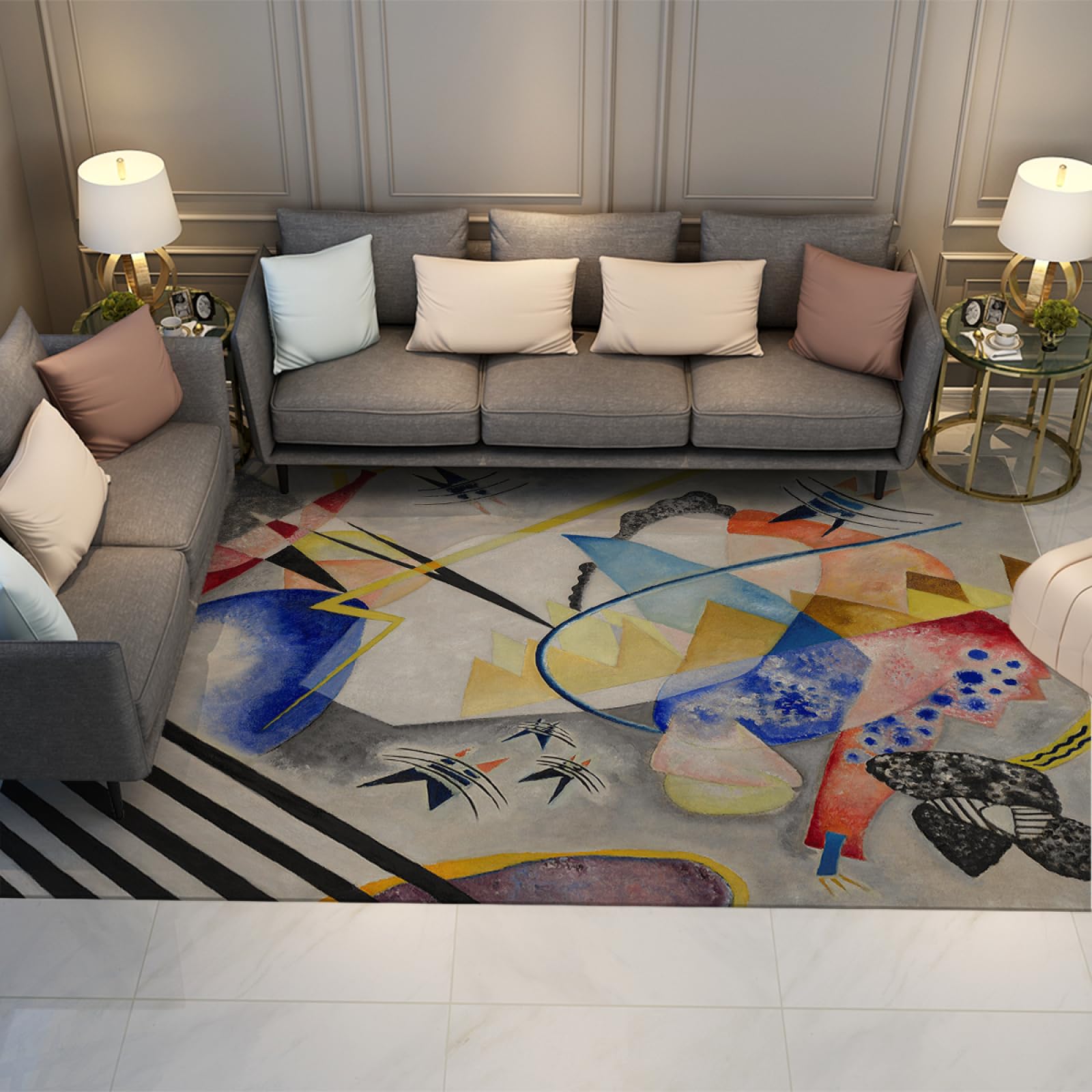 Tapis Kandinsky Centre Blanc 150x240cm antidérapant grand format pour chambre d'enfant