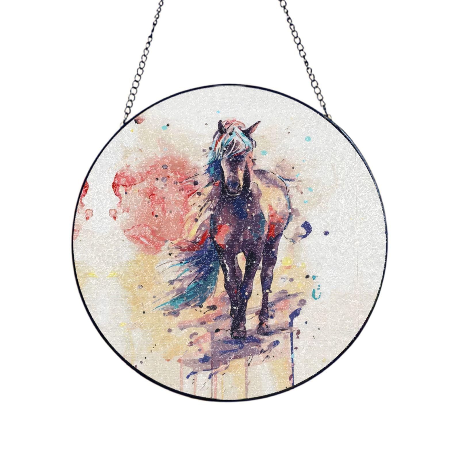 Phayah Watercolor Horse Print Glass Window Hanging Sun Catchers Suncatcher Decor For Birthday For Home Garden Porch 12in（30cm）