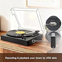 Vista 5 de Tocadiscos de vinilo de 3 velocidades, tocadiscos vintage con salida Bluetooth/USB/RCA, fonógrafo de parada automática, regalos para entretenimiento
