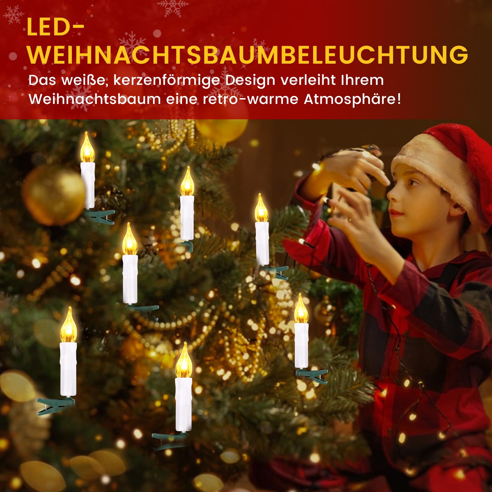 Aigostar LED Lichterkerzen Für Weihnachtsbaum – 2x 5m, 50 Kerzen Mit Clip, 8 Modi, Batteriebetrieben (ohne Batterien)
