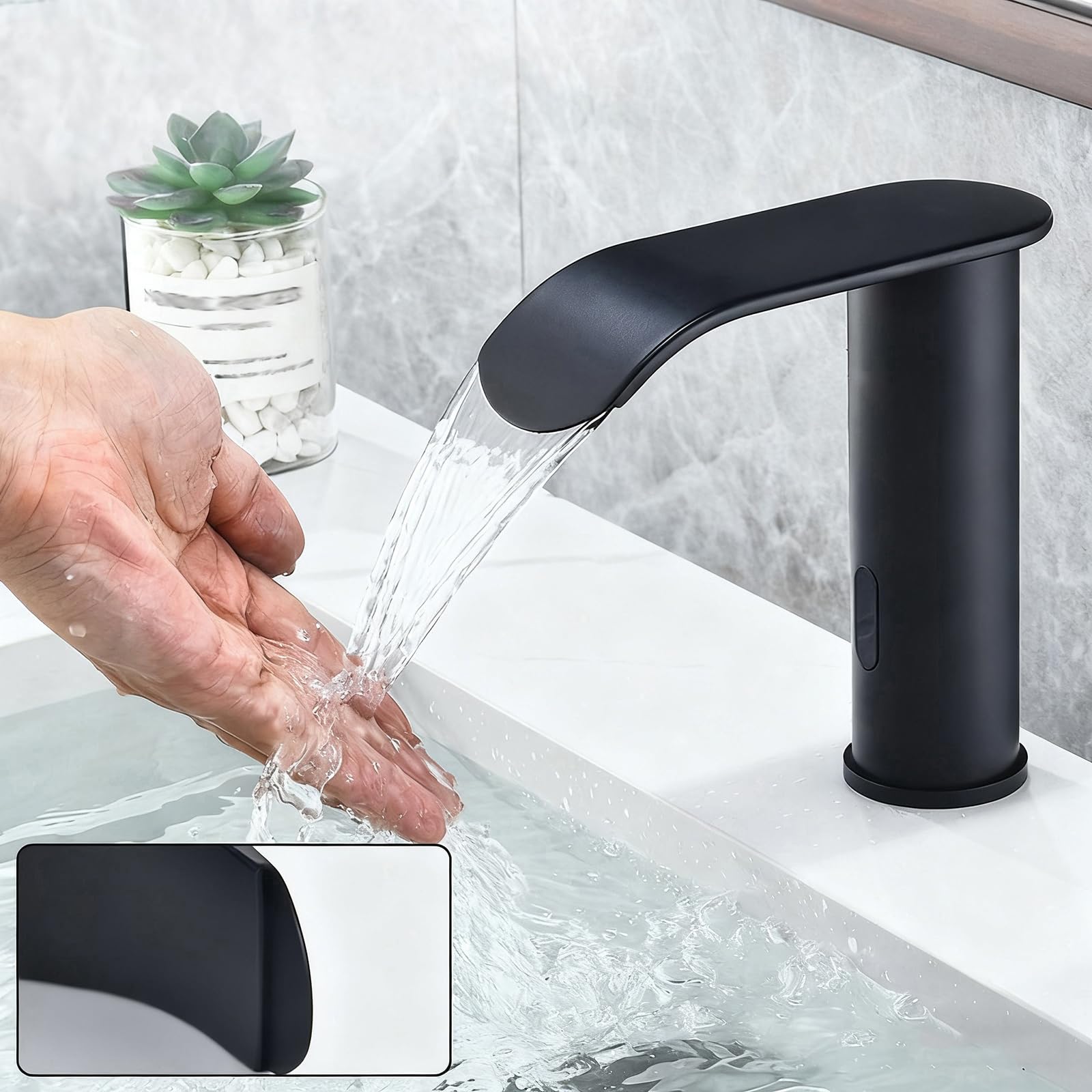 Grifo de baño sin contacto, grifo mezclador de cascada, grifo automático con sensor infrarrojo, grifo de lavabo con calor y frío, blanco