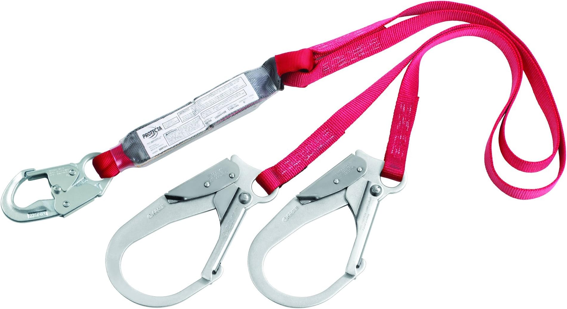 DBI-SALA 6' PROTECTA PRO Pack 1" Polyester Web Twin-Leg 100% Tie-Off Shock-Absorbing Fixed Lanyard With Self-Locking Snap Hook At Center And Self-Locking Steel Rebar Hook At Leg Ends