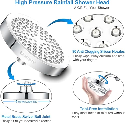 Miniatura 9 de AISINYI Cabezal de ducha de alta presión, cabezal de ducha moderno de lujo de 6 pulgadas con reemplazo ajustable perfecto, restrictor extraíble,