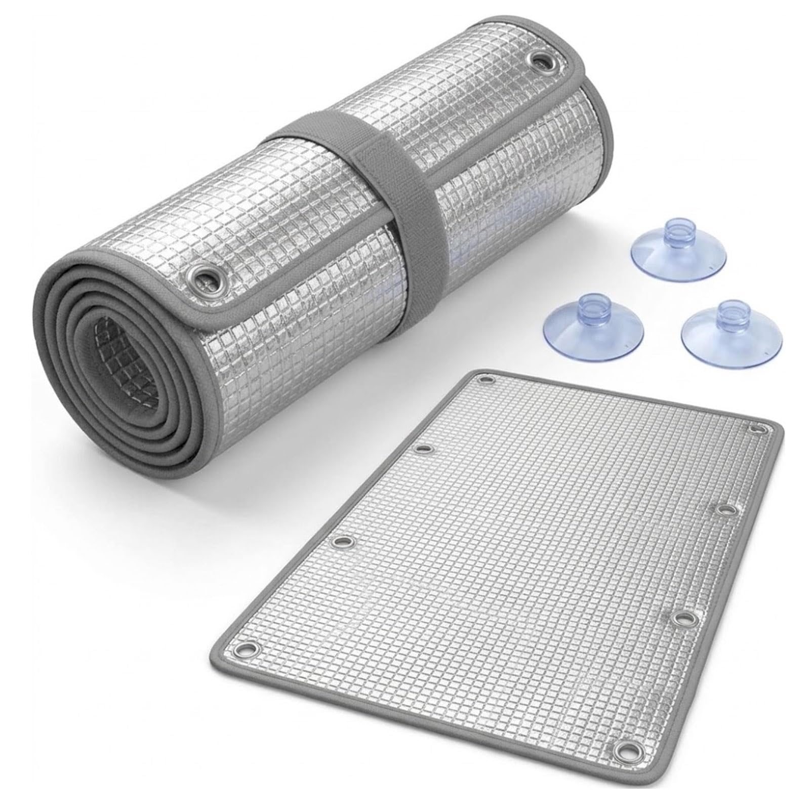 Heat Reflective Window Film, Reusable Double-Sided Aluminium Foil Insulation Cover, Sun Protection Blackout Blind with Suction Cups for Conservatory and Home(Gray,140x140cm)