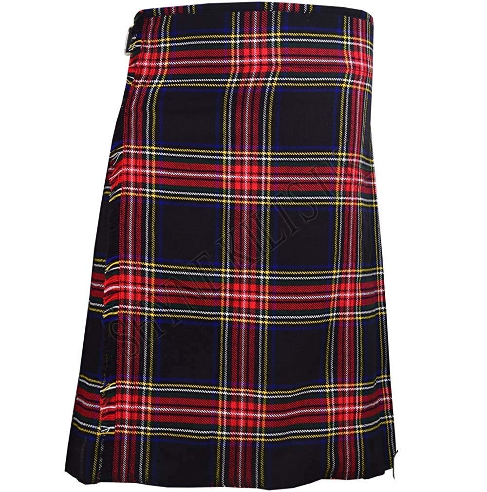 Black Stewart Men's 5 Yard Scottish Kilts Tartan Kilt 13oz Highland Casual Kilt (42")