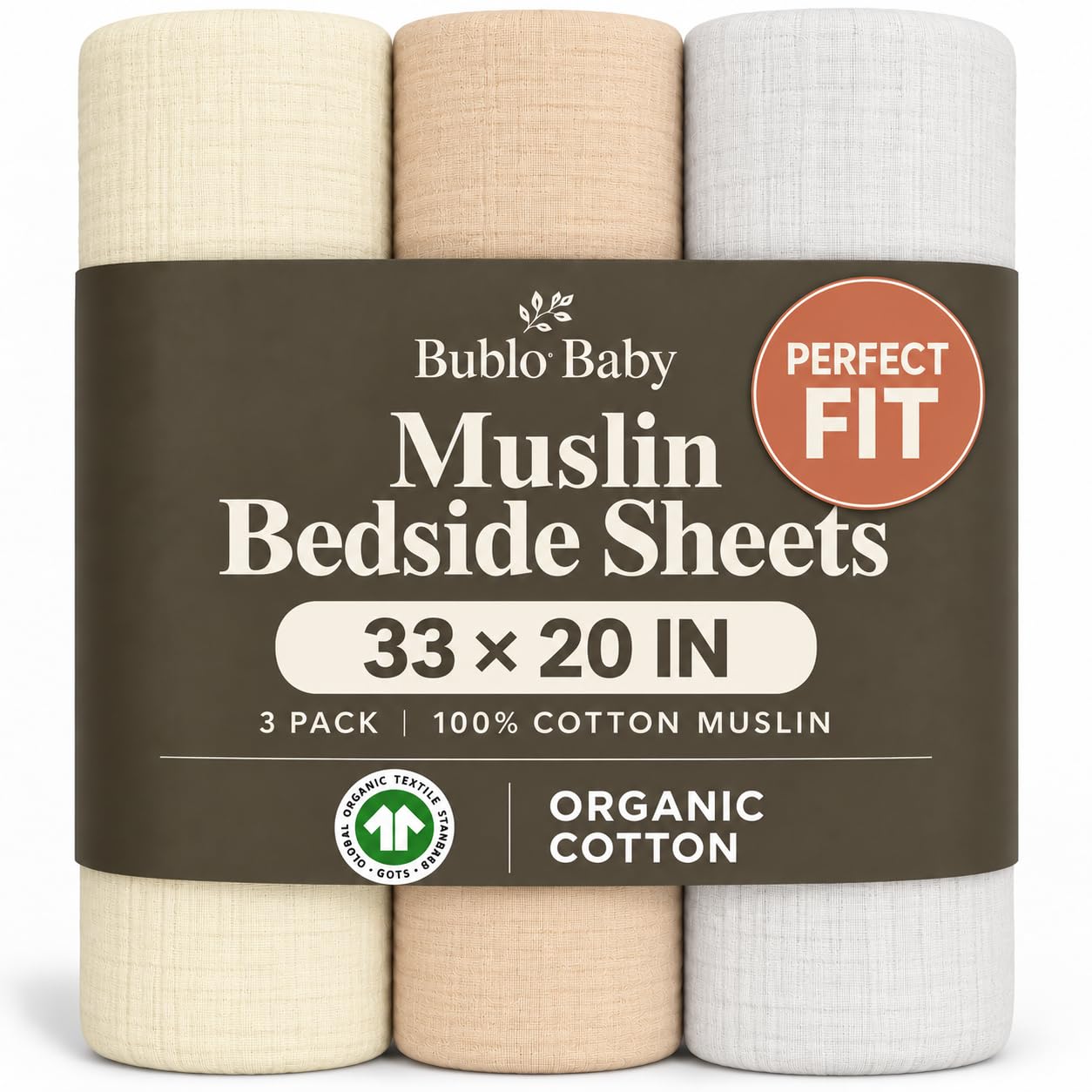 Muslin Bedside Sleeper Bassinet Sheets 3 Pack, 33x20 Fitted Sheet for Boys &amp; Girls, Soft Breathable 100% Cotton, Compatible with Baby Delight Beside Me Dreamer, Maxi-Cosi, Chicco