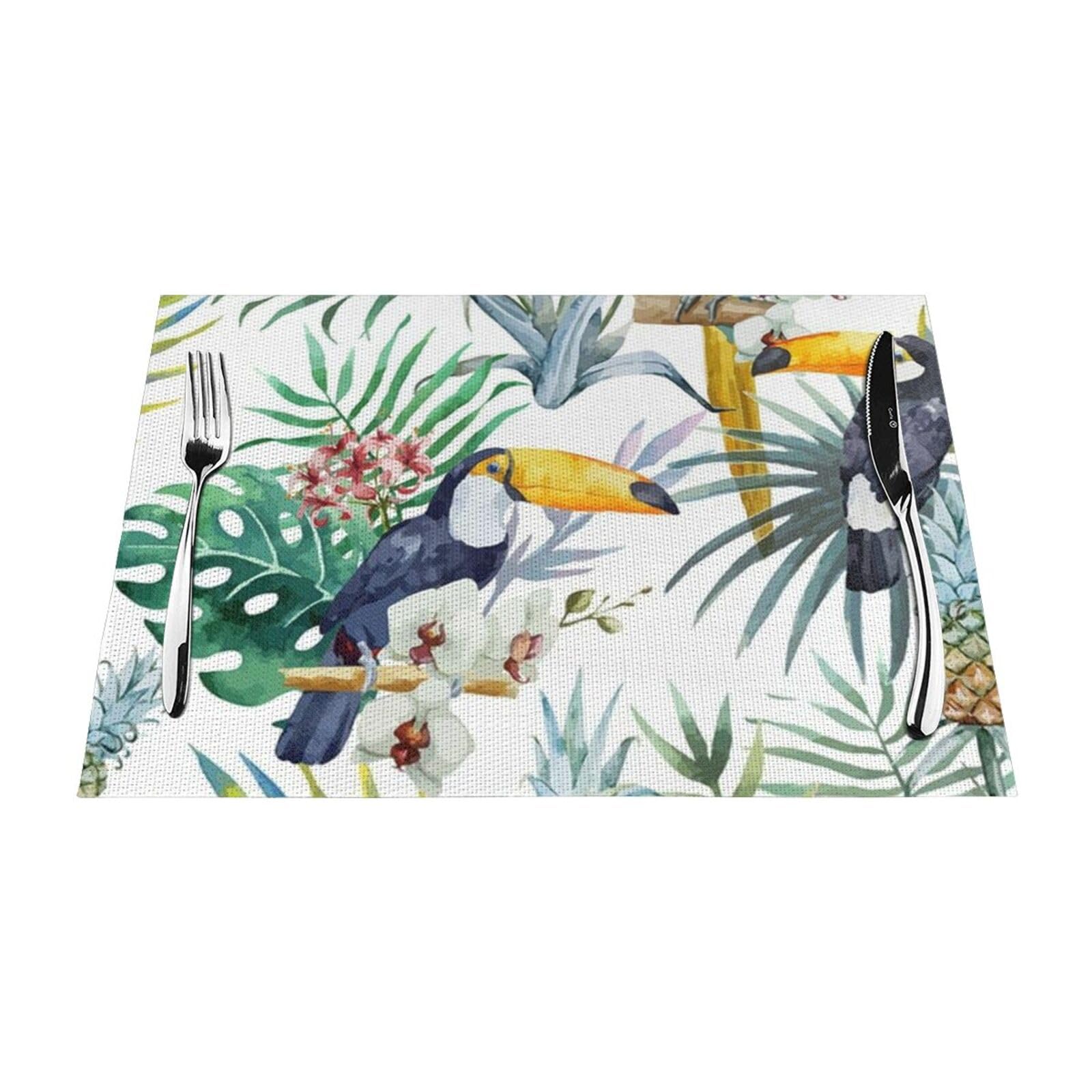 PVC Placemat Set of 1 PCS, 45x30 CM, Tropical Leaves Bird Printed Non-Slip Heat Resistant Place Mats for Kitchen Dining Table Indoor Outdoor