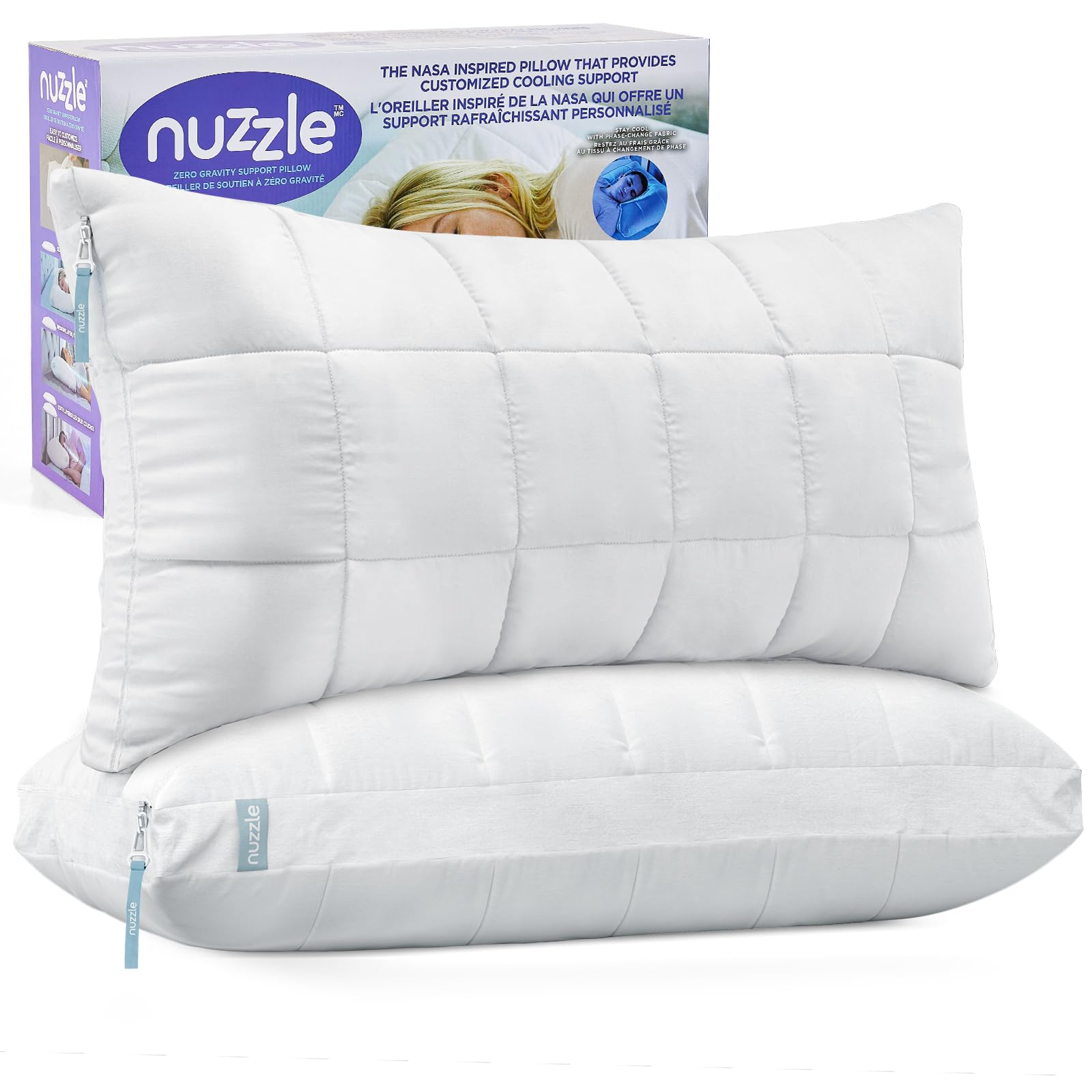 Nuzzle Pillows King Size Set of 2 Cooling Adjustable Pillows for Side Sleepers, Luxury Hotel Collection Bed Pillows – Best Adjust Height Soft Firm Pillows for Back, Stomach and Side Sleepers
