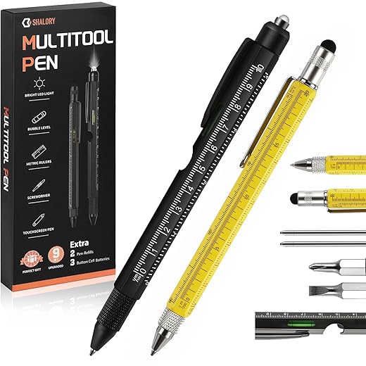 Father's day Gift 9 In 1 Multitool Pen Set 2 PCS With LED Light/Screwdriver/Bottle Opener/Ruler/Stylus/Level,Tool Gifts for Dad,Father,Men,husband,Boyfriend,Him