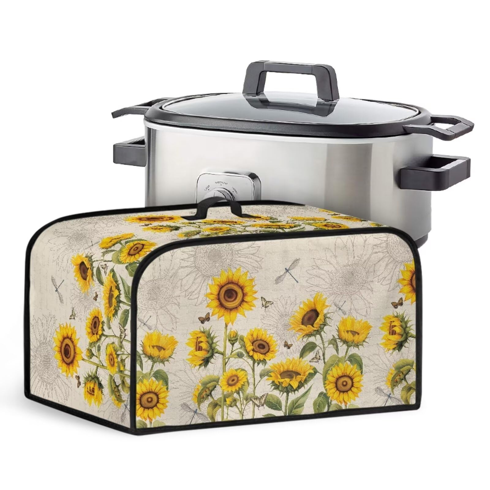 Yuresuaet Sunflower Dragonfly Appliances Cover Slow Cooker Cover Compatible with 6-8 Rice Cooker Cover Stain Resistant Pressure Cooker Air Fryer Washable