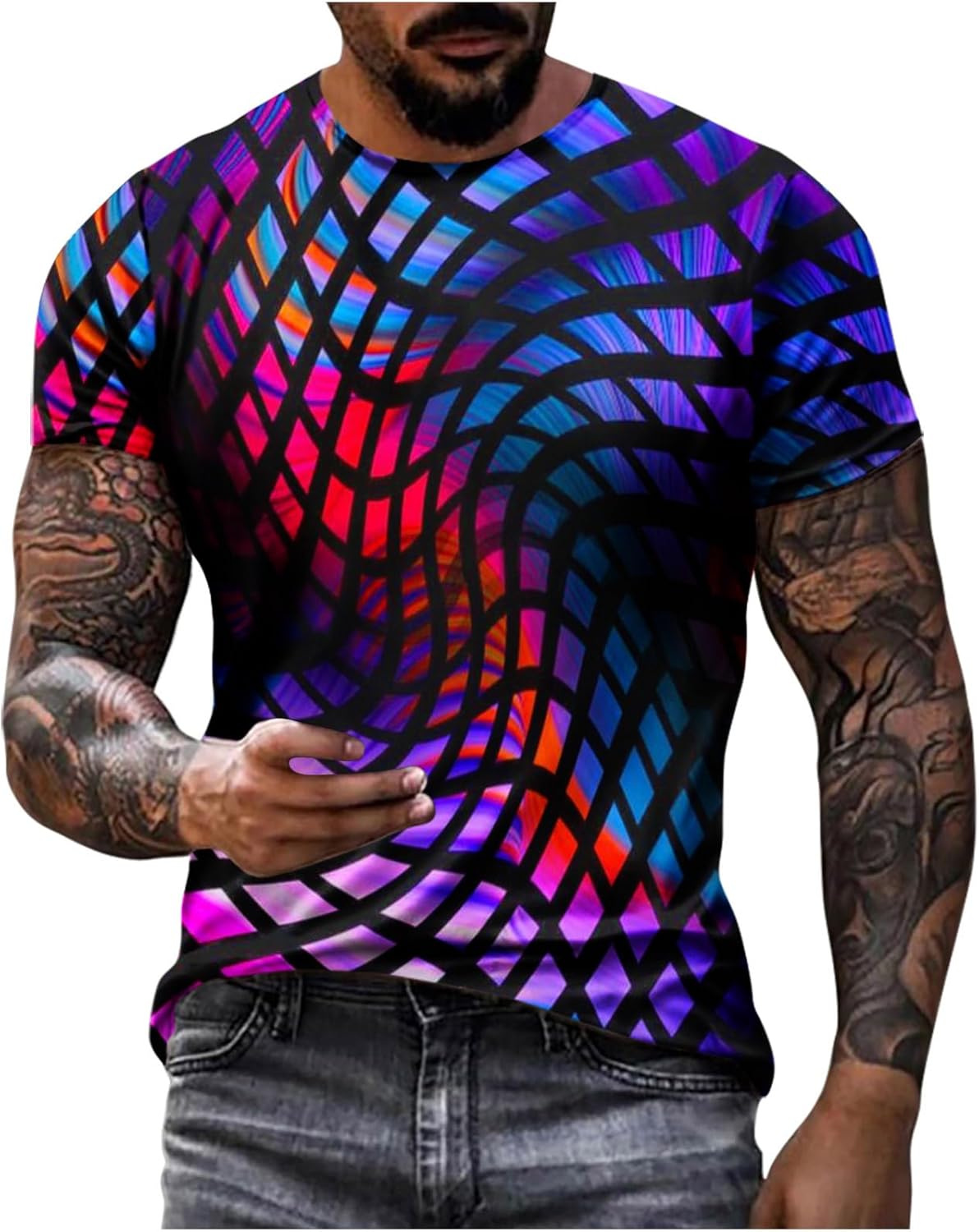 Men Summer TShirt Cool 3D Colorful Optical Illusion Graphic Tee Shirt