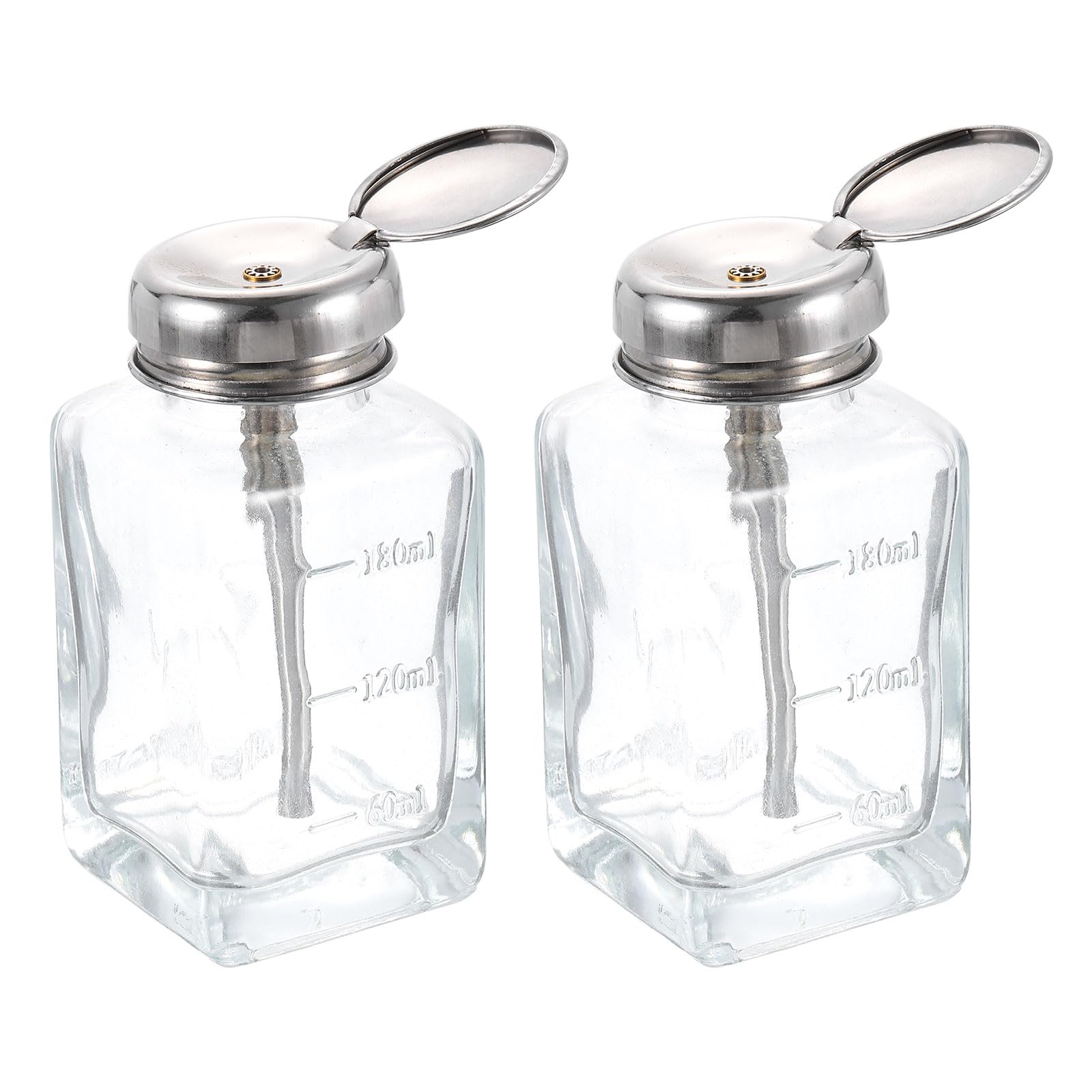 QUARKZMAN 2 StückLösungsmittel-Alkohol-Spender 180ml (6,1 Unzen) Konischer Druckflüssigkeitsspender-Pumpenflasche mit Edelstahlrohr und Kupferkern für Aceton-Politur-Entferner