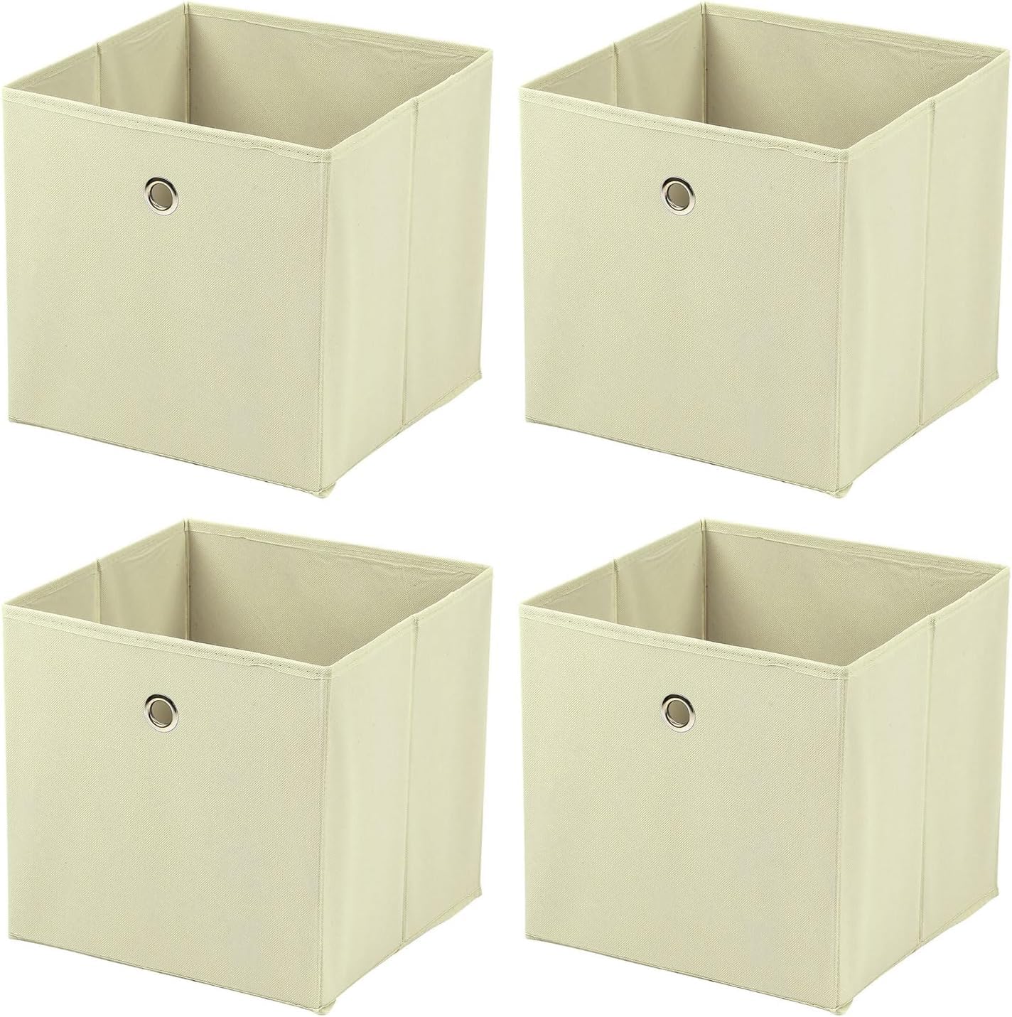 Greenfields Pack of 4 Large Square Foldable Storage Cube Organisers - Collapsible Canvas Fabric Cube Boxes - Living Rooms, Bedrooms, Nursery, Office, Play Rooms - 30x30x30cm (Beige)