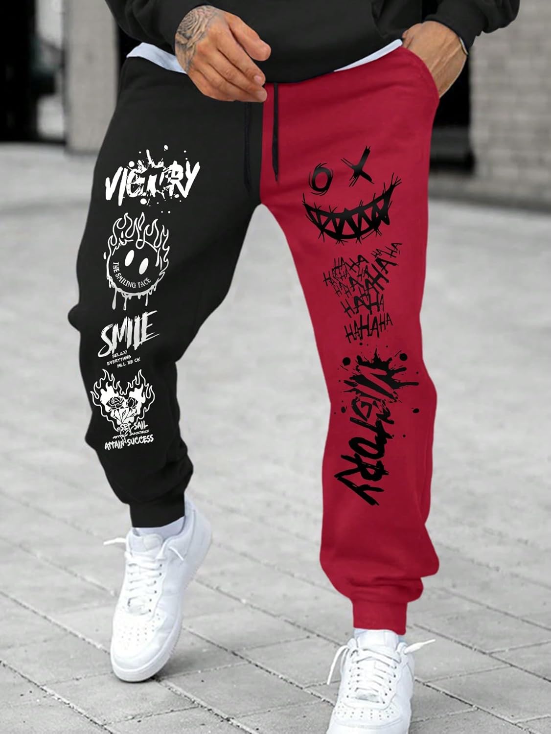 SHENHE Men's Color Block Graphic Sweatpants Drawstring Gym Joggers Pants with Pockets - Image 2