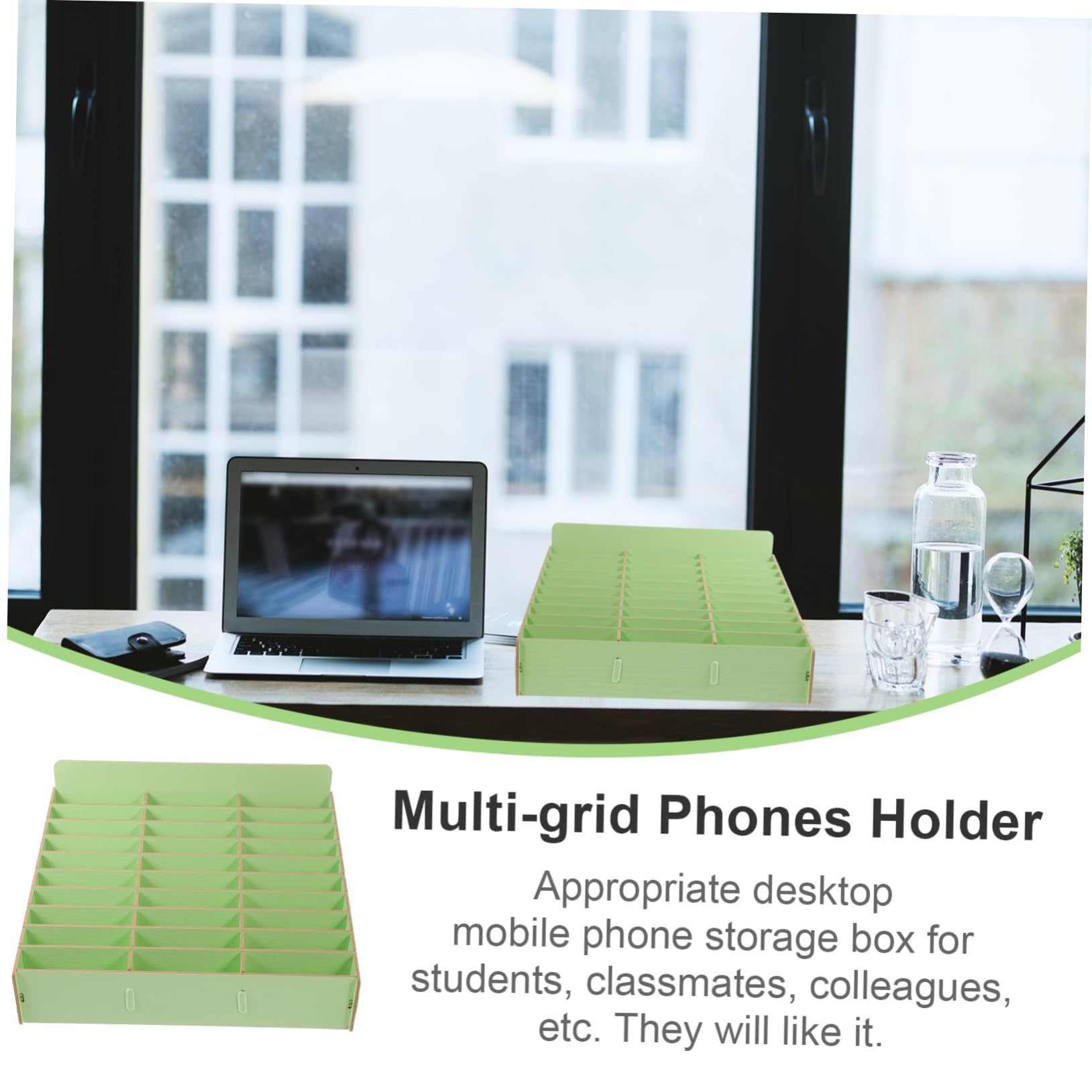 Gadpiparty Caja Organizadora para Almacenamiento Compartimentos Múltiples de Madera Verde de Teléfono Celular y Objetos Pequeños en Escritorio y Dormitorio