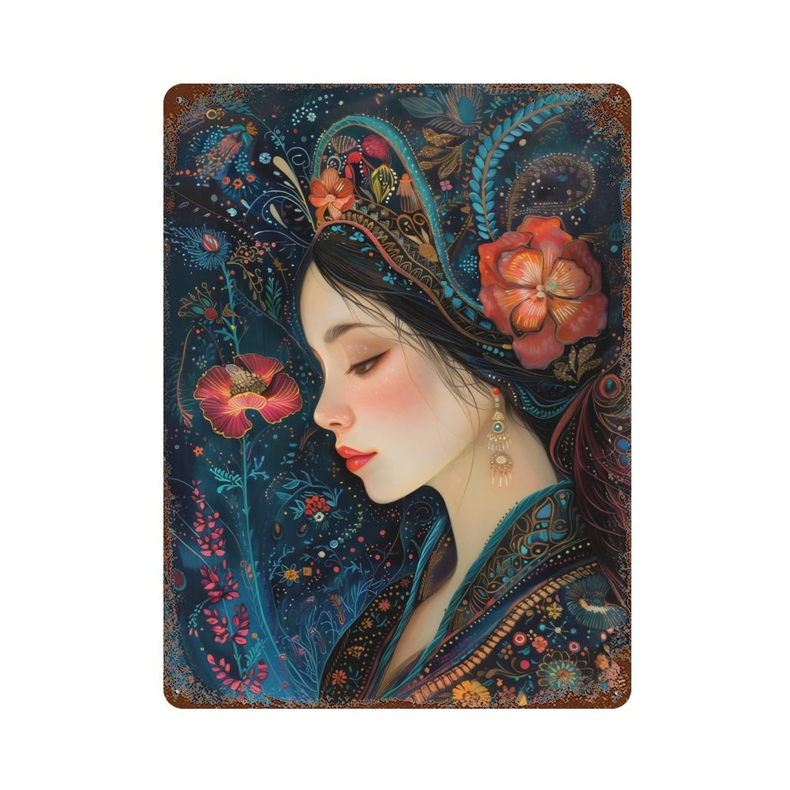 Retro Metal Sign Floral Portrait 15.7"x11.8", Retro Wall Decor for Living Room, Hallway And Home Decor