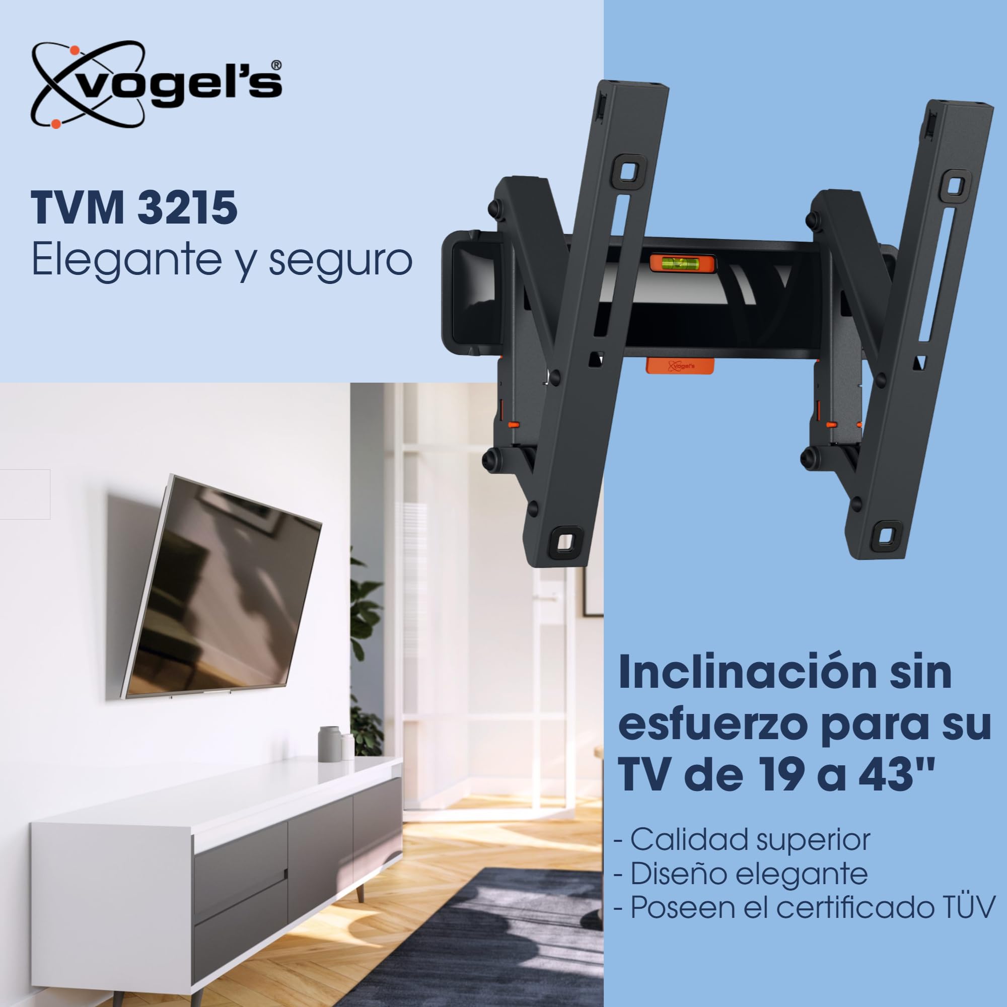 Vogel's TVM 3215 Soporte TV inclinable para televisores de Entre 19 a 43 Pulgadas, Máx 15 kg, Soporte TV máx. VESA 200x200, Compatibilidad Universal
