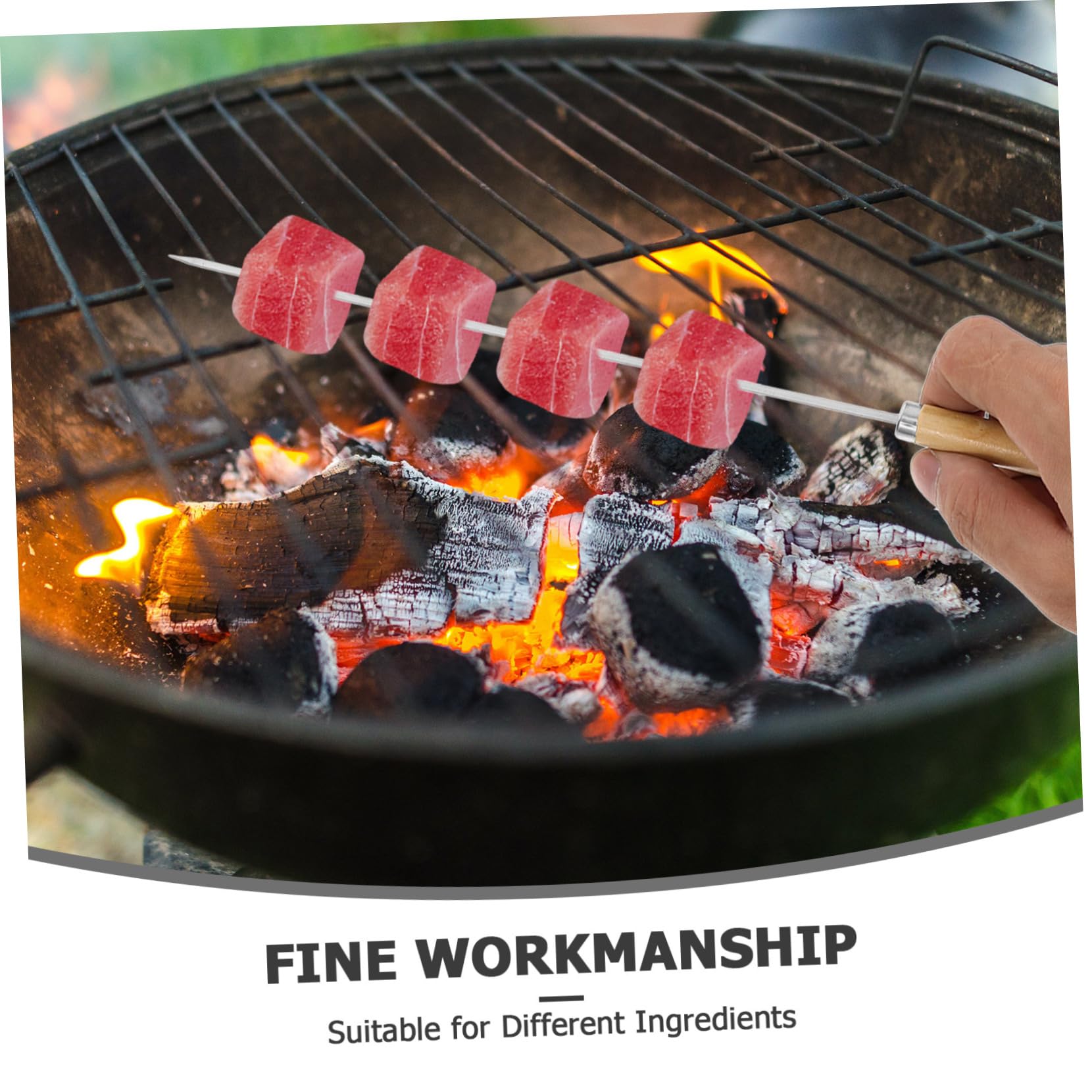 VILLCASE Spiedini per Barbecue 50 Pezzi in Acciaio Inossidabile 304 Manico in Legno, Resistenti ad Alte Temperature e Versatili per Carne e Verdure, per Grandi Grigliate