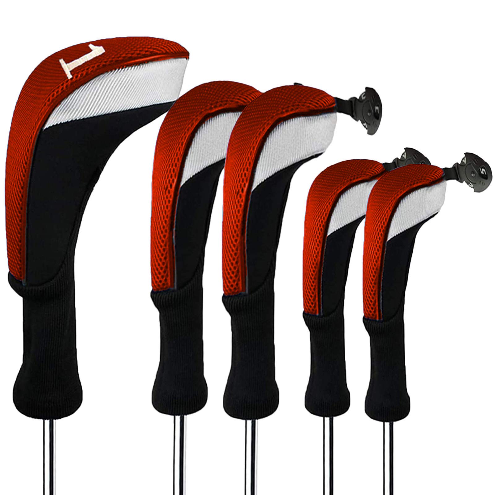 FINGER TEN Golf Club Head Covers Woods Driver Fairway Hybrid 3/4/5 Set, Headcovers Men 1 3 5 7 X Interchangeable Number Tag, Fit All Wood Clubs