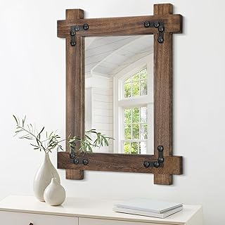 Mirrors for Wall Black Vintage Rustic Wood Framed Mirror Decorative Rect...