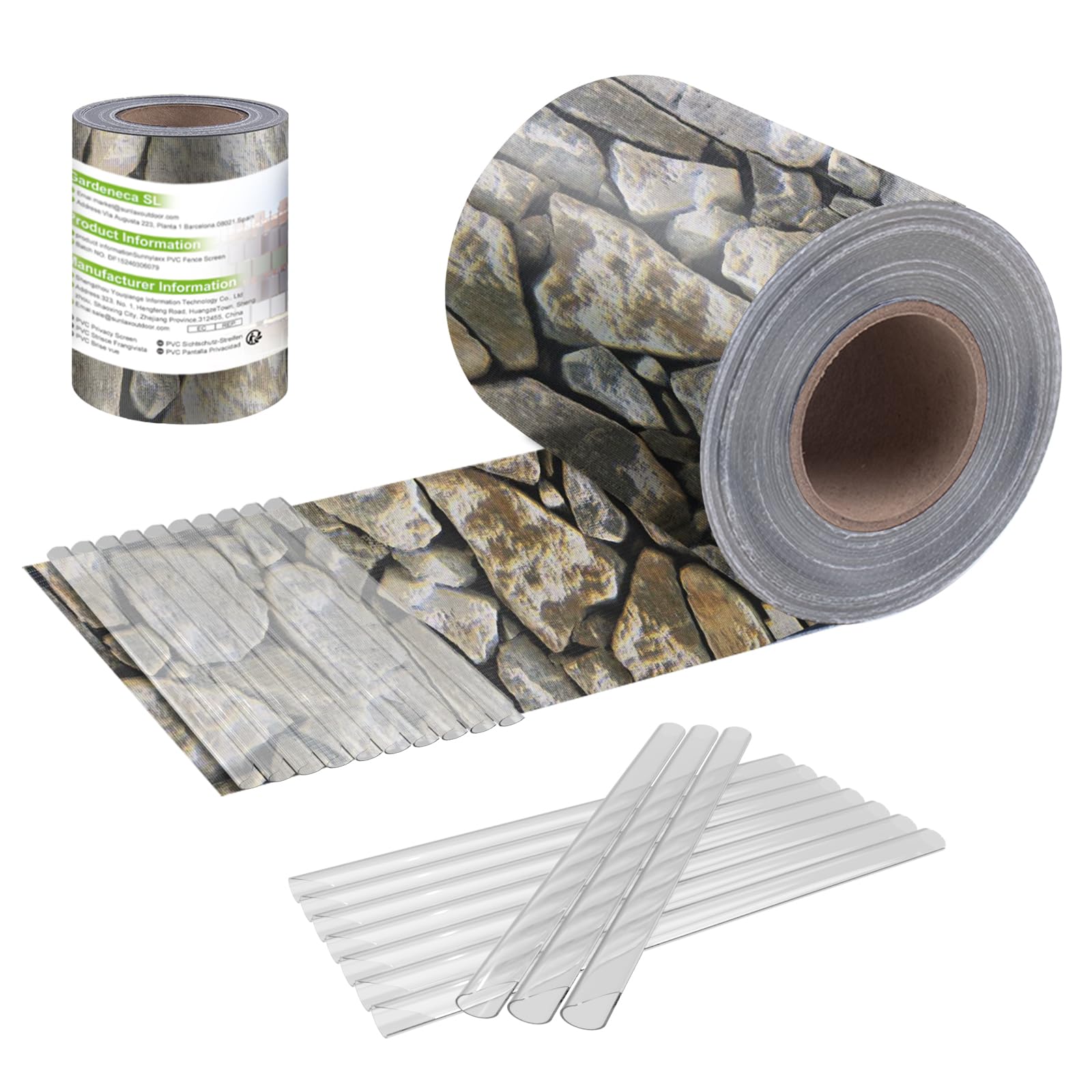 Sunnyalxx PVC Garden Privacy Screen, Garden Fence Stripe, 0.19 x 35 m Roll Opaque,Weatherproof,UV Resistant Sunscreen Cover,Stone