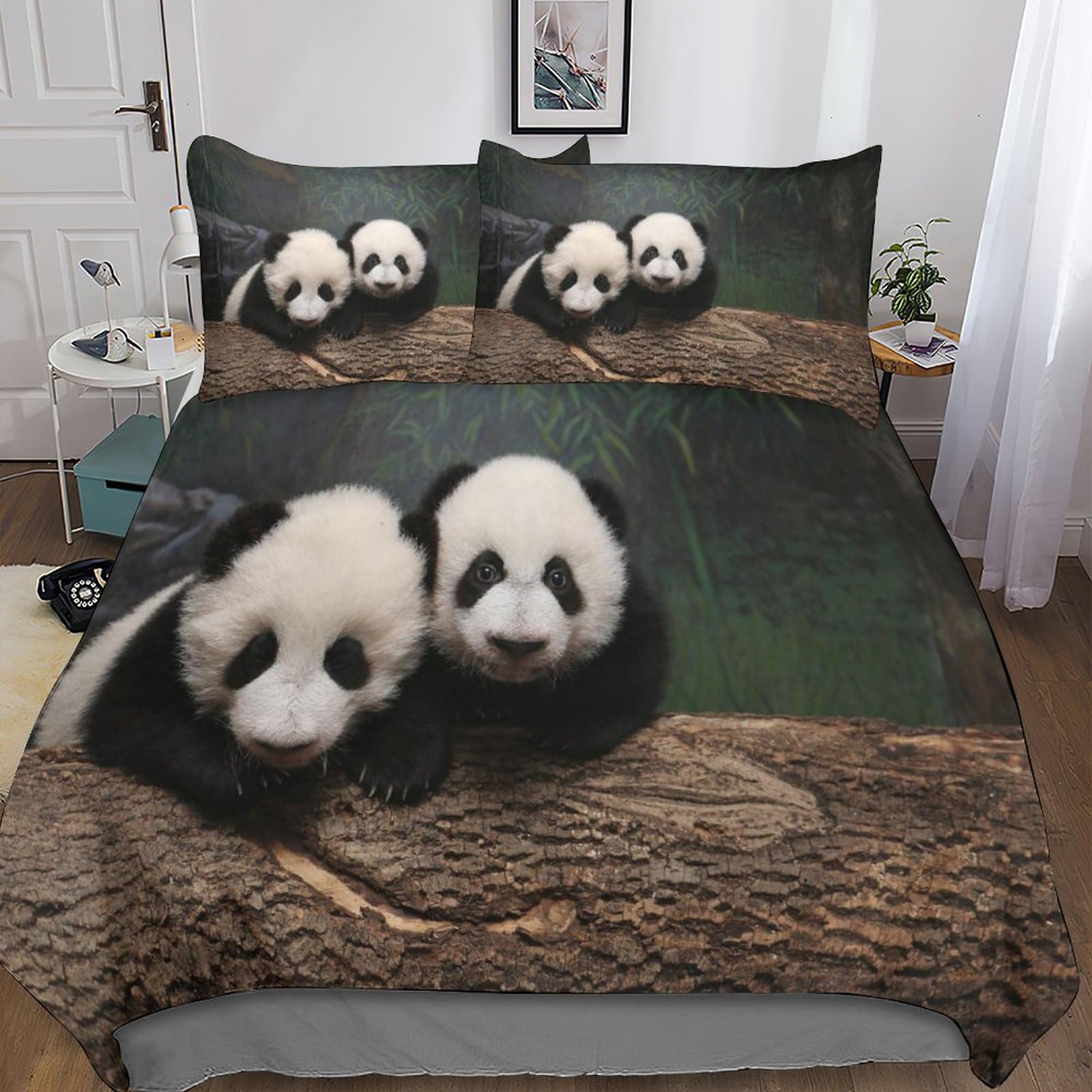 Parure de lit panda avec housse de couette 220x240 3D motif animaux roi