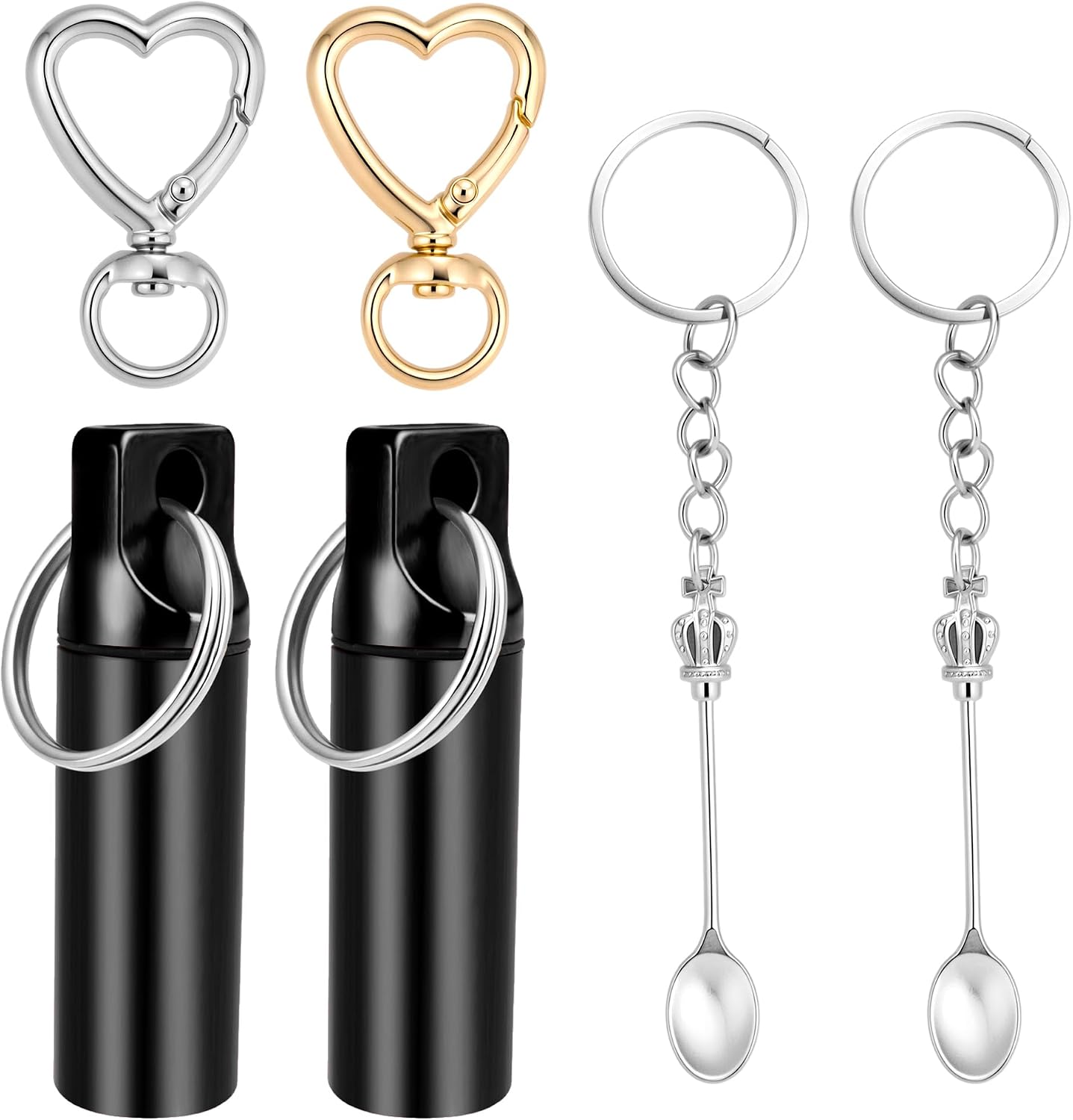 6pc Compact Keychain Pill Box, Mini Aluminum Alloy Medicine Organizer for Travel, Waterproof Metal Pill Holder for Camping and Outdoor Adventures (Black & White)