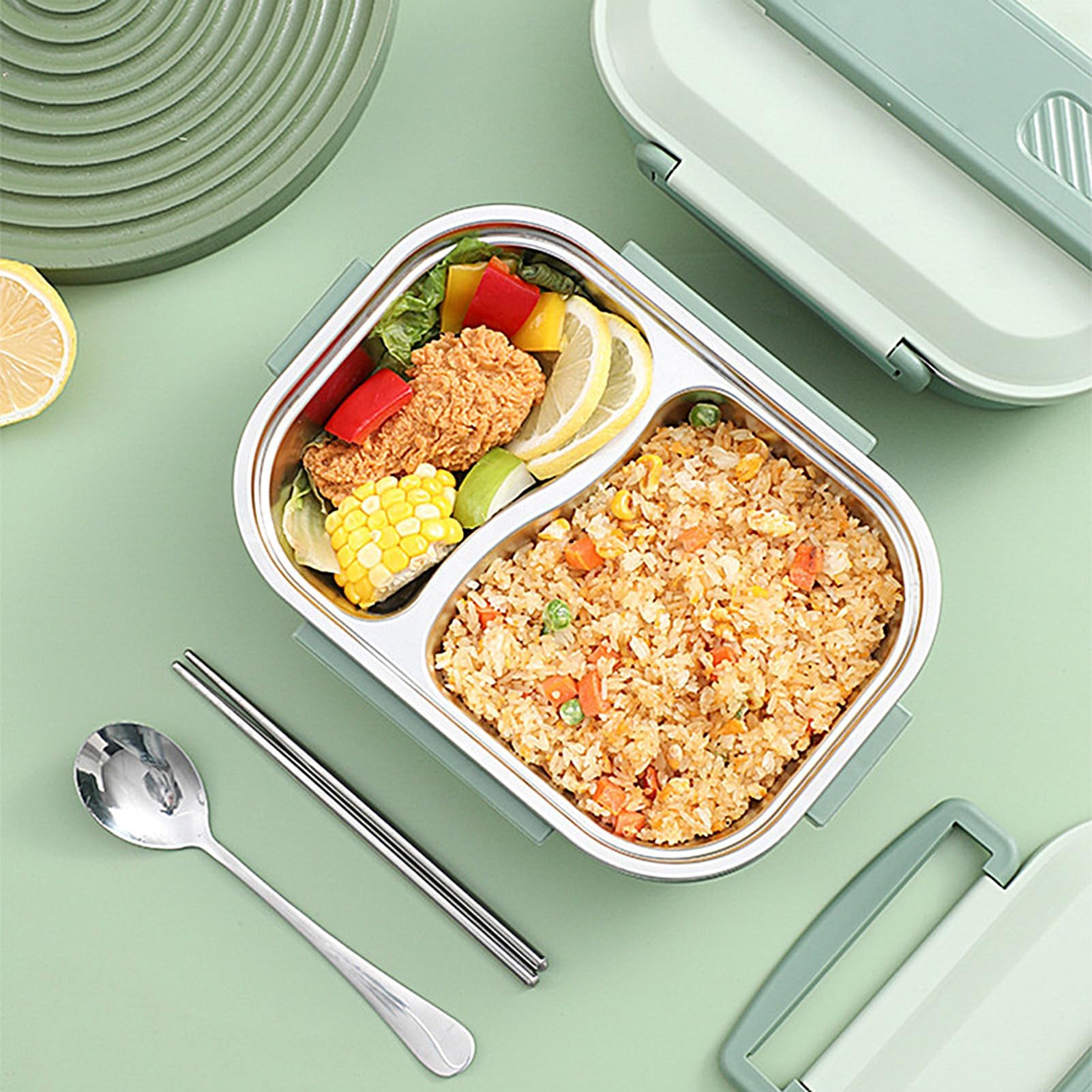 Thermo-Lunchbox – wiederverwendbare auslaufsichere Behälter aus Edelstahl mit Besteck-Set, versiegelte Lebensmittelaufbewahrung, Lunchbox für Büro, Studenten, Wanderer, Reisende