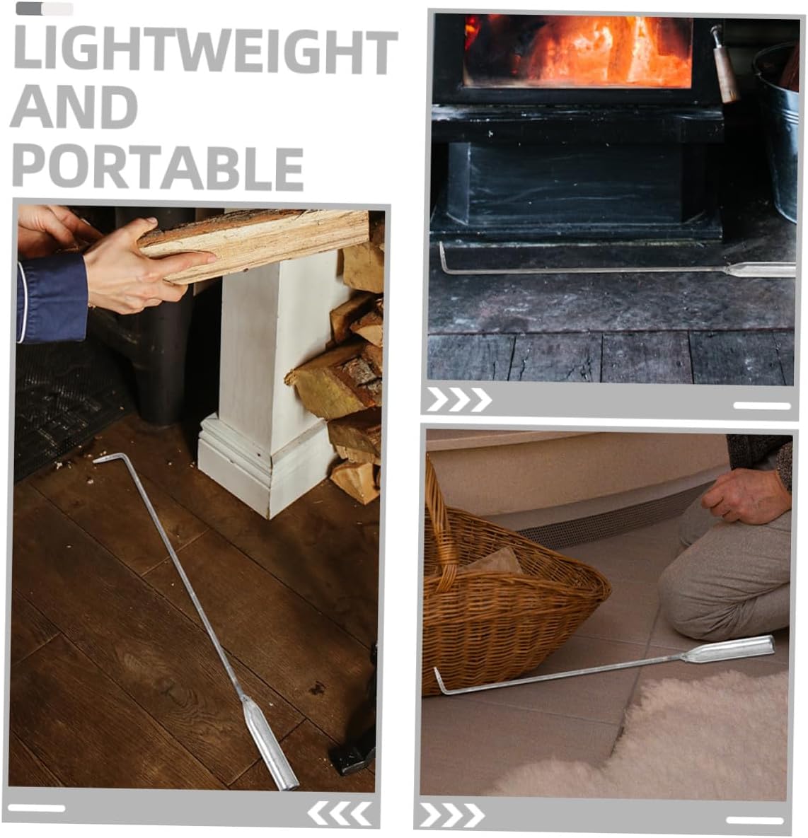 3Pcs Fire Poker for Fireplace and Fire Pit Iron Construction with Ergonomic Non-Slip Handles Lightweight Portable Fireplace Tools for Indoor Outdoor Camping and Barbecue