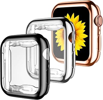 GEAK for Apple Watch Case 44mm Series 6 Series 5 with Screen Protector, 3 Pack Soft TPU Ultra-Thin Cover All-Around Protective Case for iWatch SE Series 4 44mm Black/Silver/Rose Gold